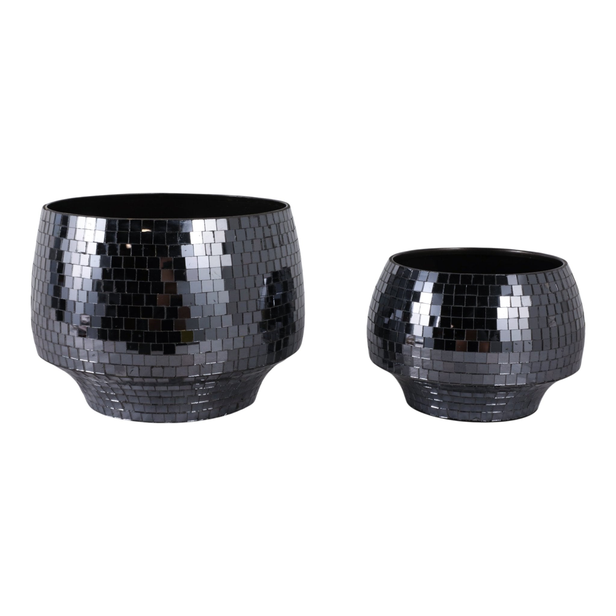 S/2 9/11" Curved Disco Mosaic Planter, Black Planter| Sagebrook Home