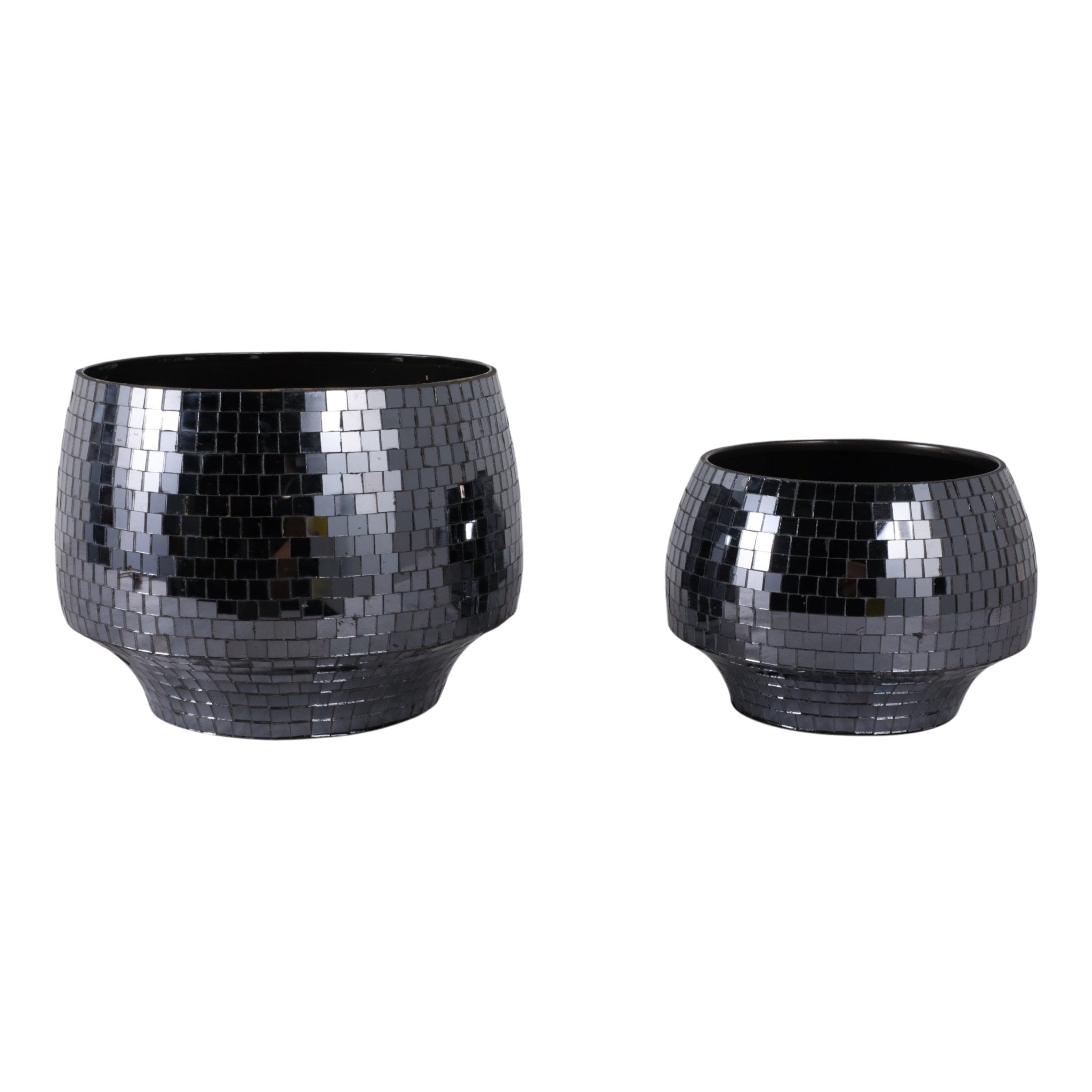 S/2 9/11" Curved Disco Mosaic Planter, Black Planter| Sagebrook Home