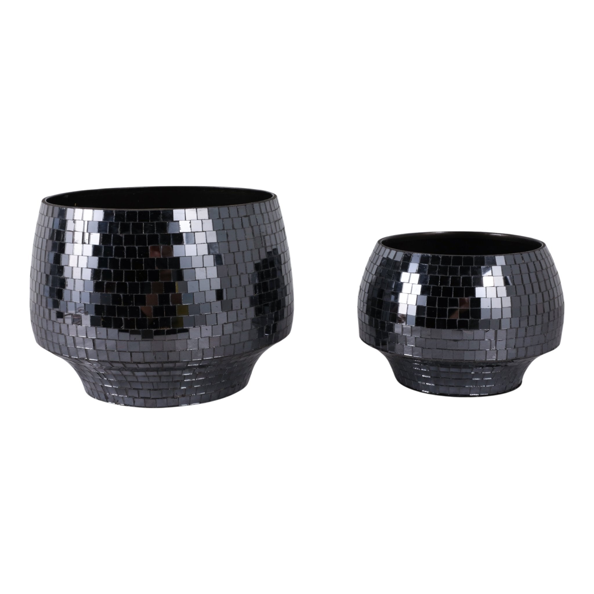 S/2 9/11" Curved Disco Mosaic Planter, Black Planter| Sagebrook Home