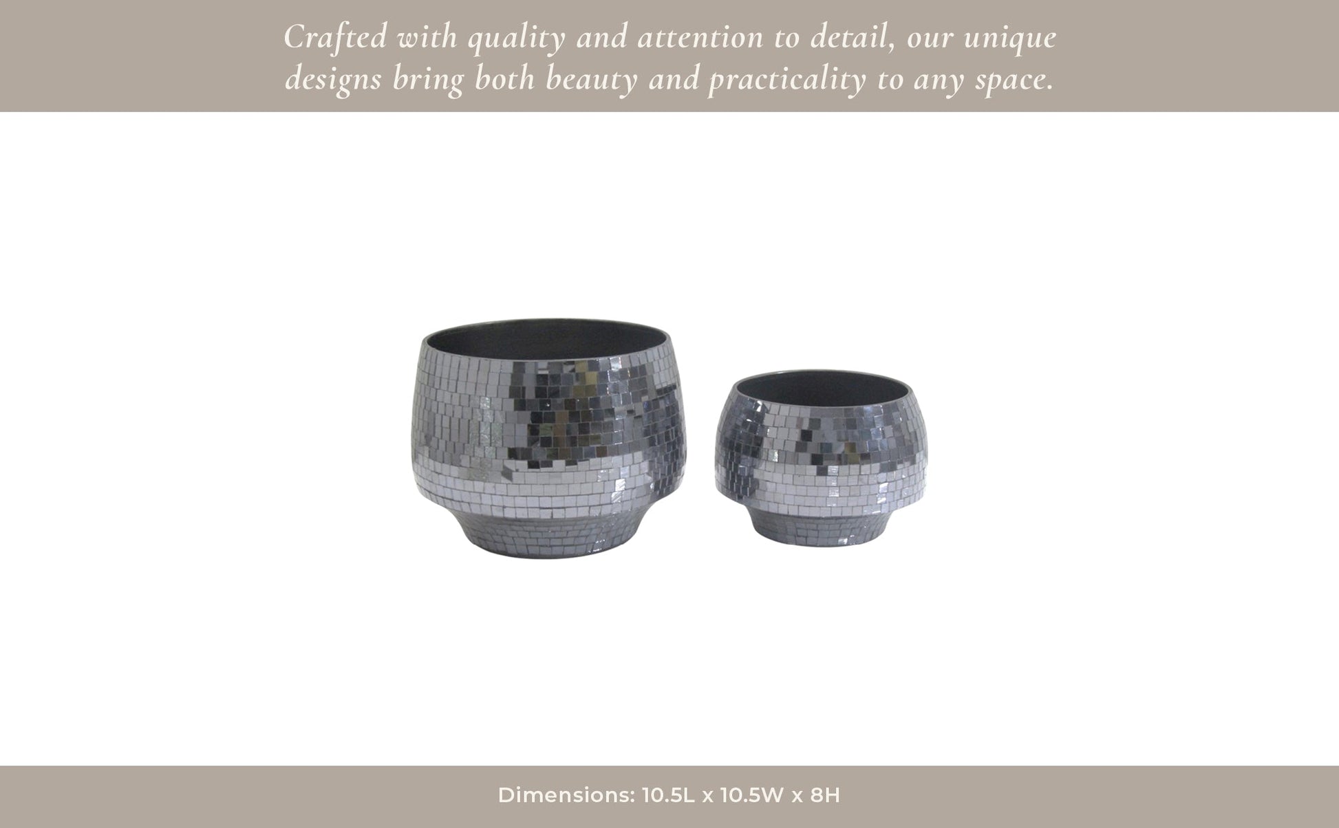 S/2 9/11" Curved Disco Mosaic Planter, Black Planter| Sagebrook Home