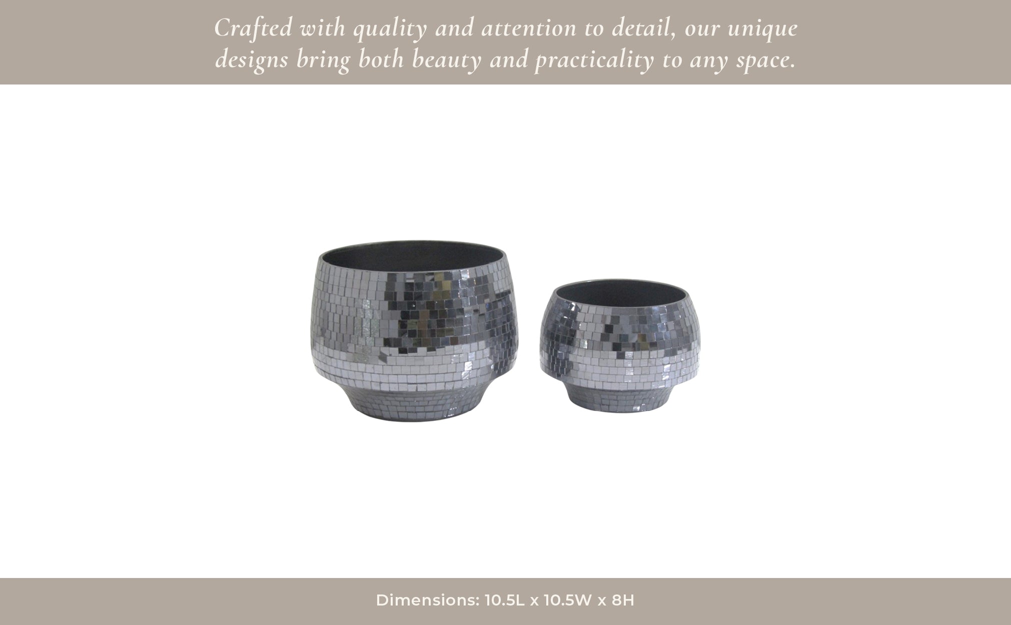 S/2 9/11" Curved Disco Mosaic Planter, Black Planter| Sagebrook Home