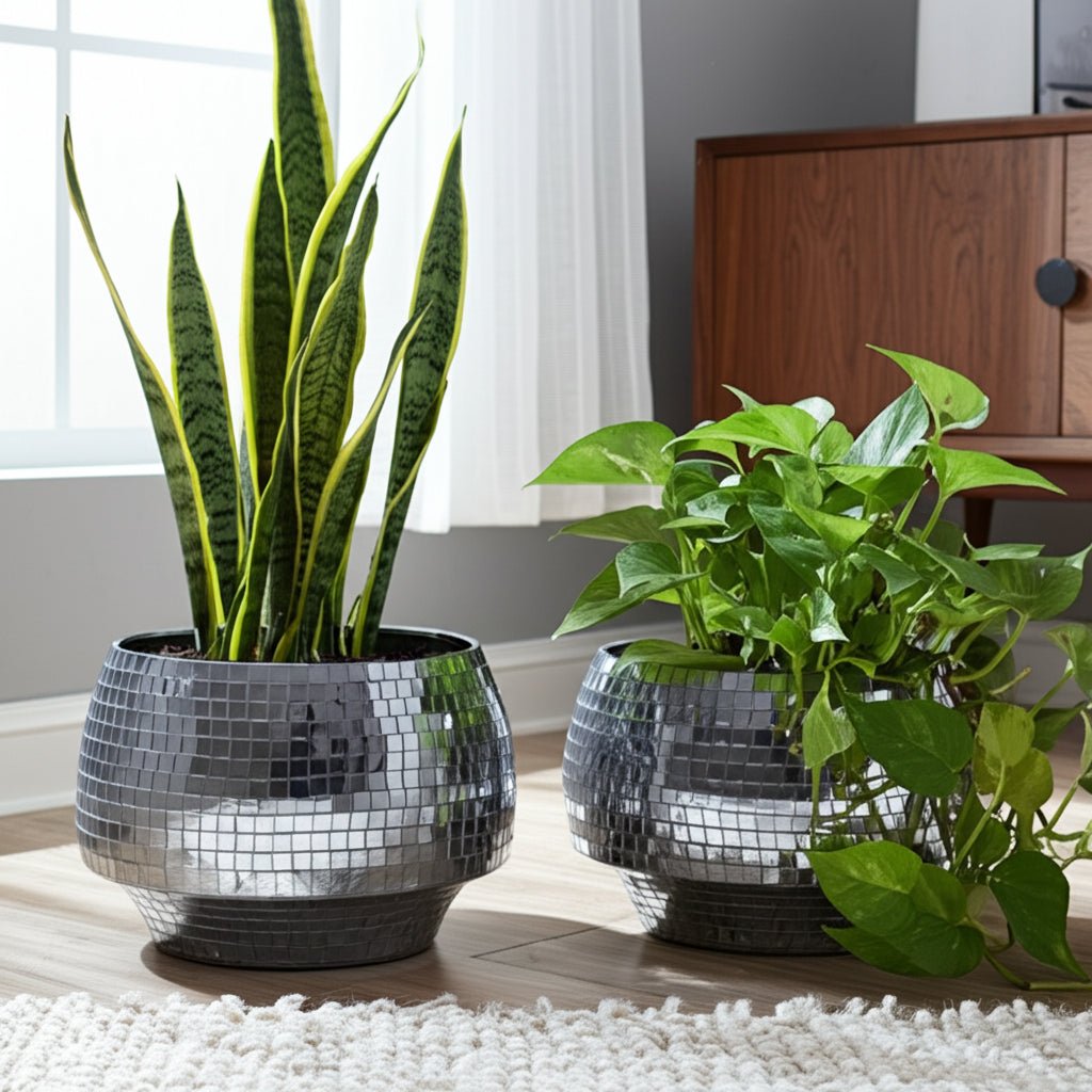 S/2 9/11" Curved Disco Mosaic Planter, Black Planter| Sagebrook Home