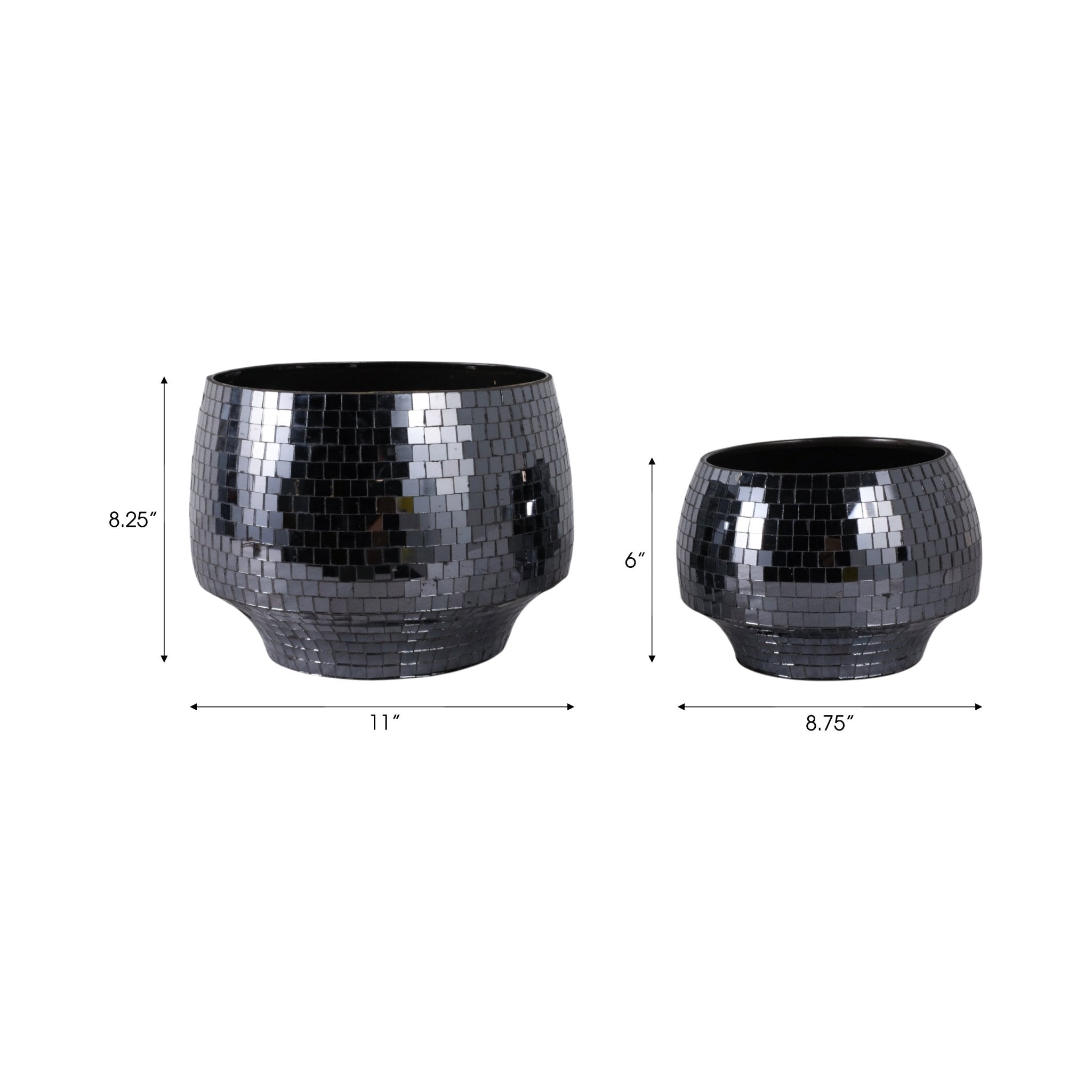 S/2 9/11" Curved Disco Mosaic Planter, Black Planter| Sagebrook Home