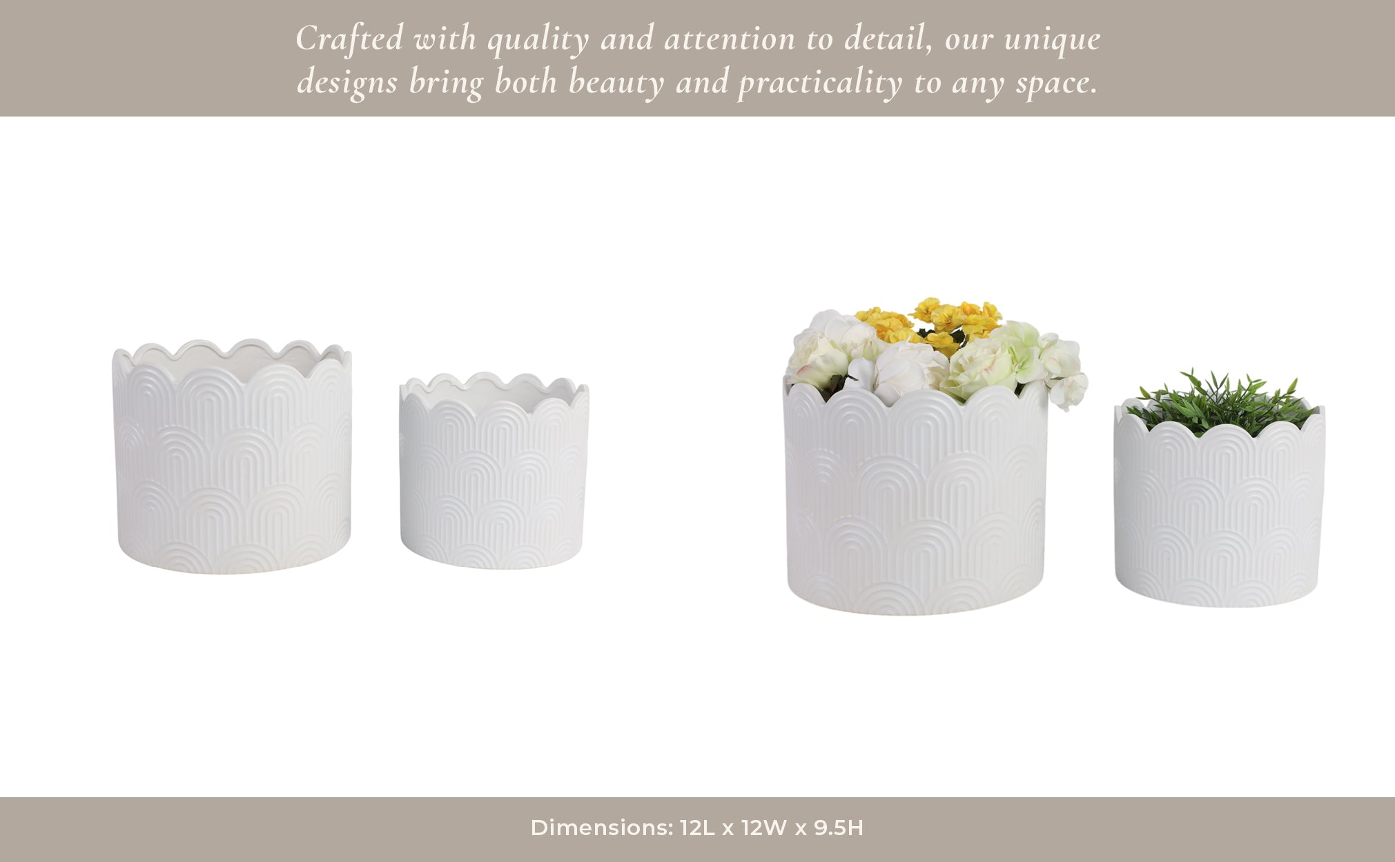 S/2 9/12" Arch Planters, White Planter| Sagebrook Home