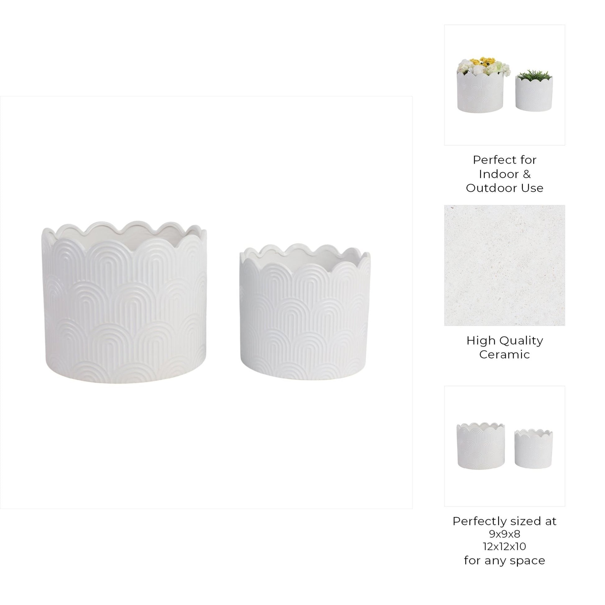 S/2 9/12" Arch Planters, White Planter| Sagebrook Home