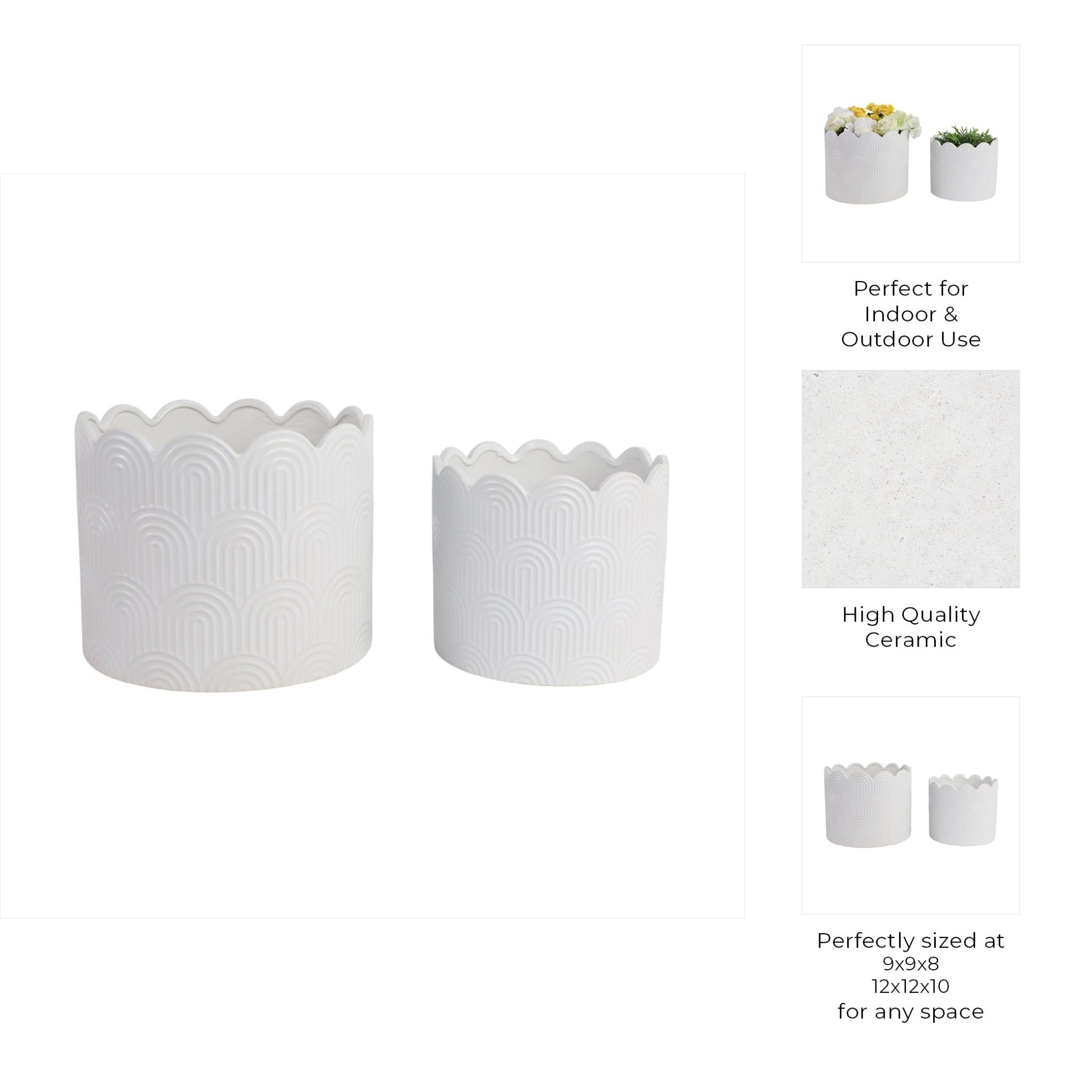 S/2 9/12" Arch Planters, White Planter| Sagebrook Home