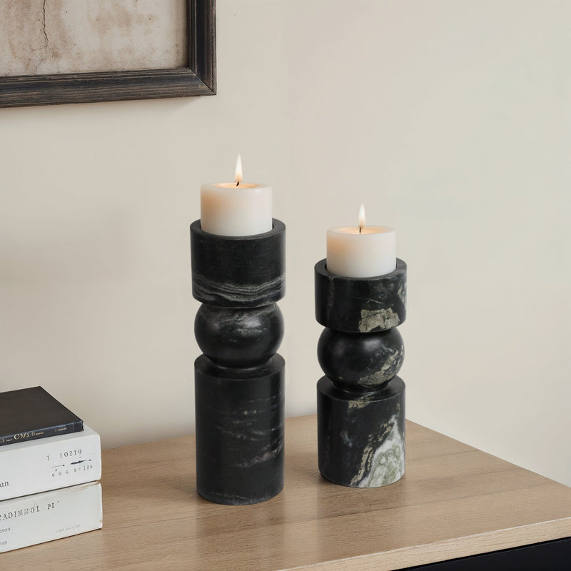 S/2 9/12" Himalayan Marble Candle Holders - Al Rugaib Furniture