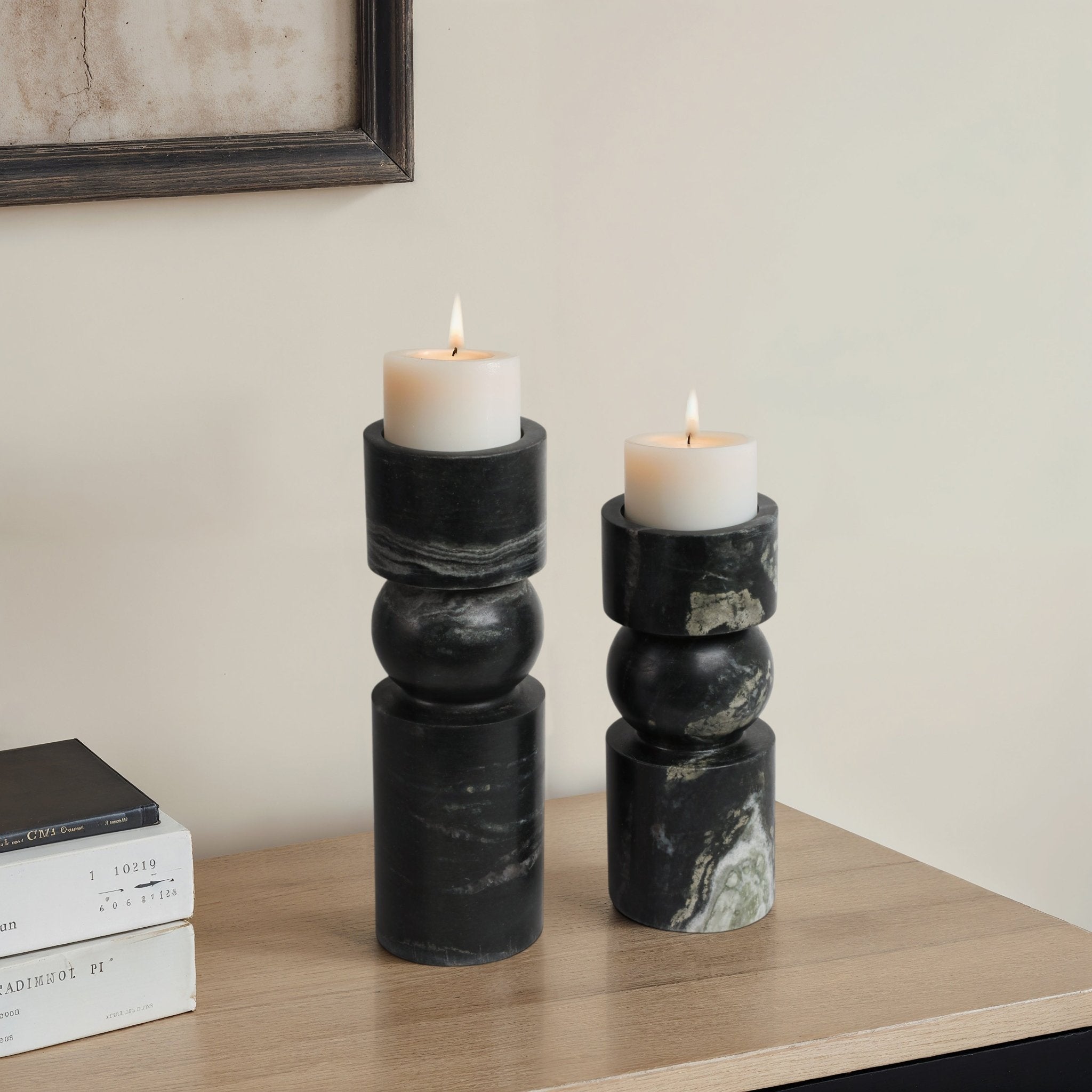 S/2 9/12" Himalayan Marble Candle Holders Candle Holders| Sagebrook Home
