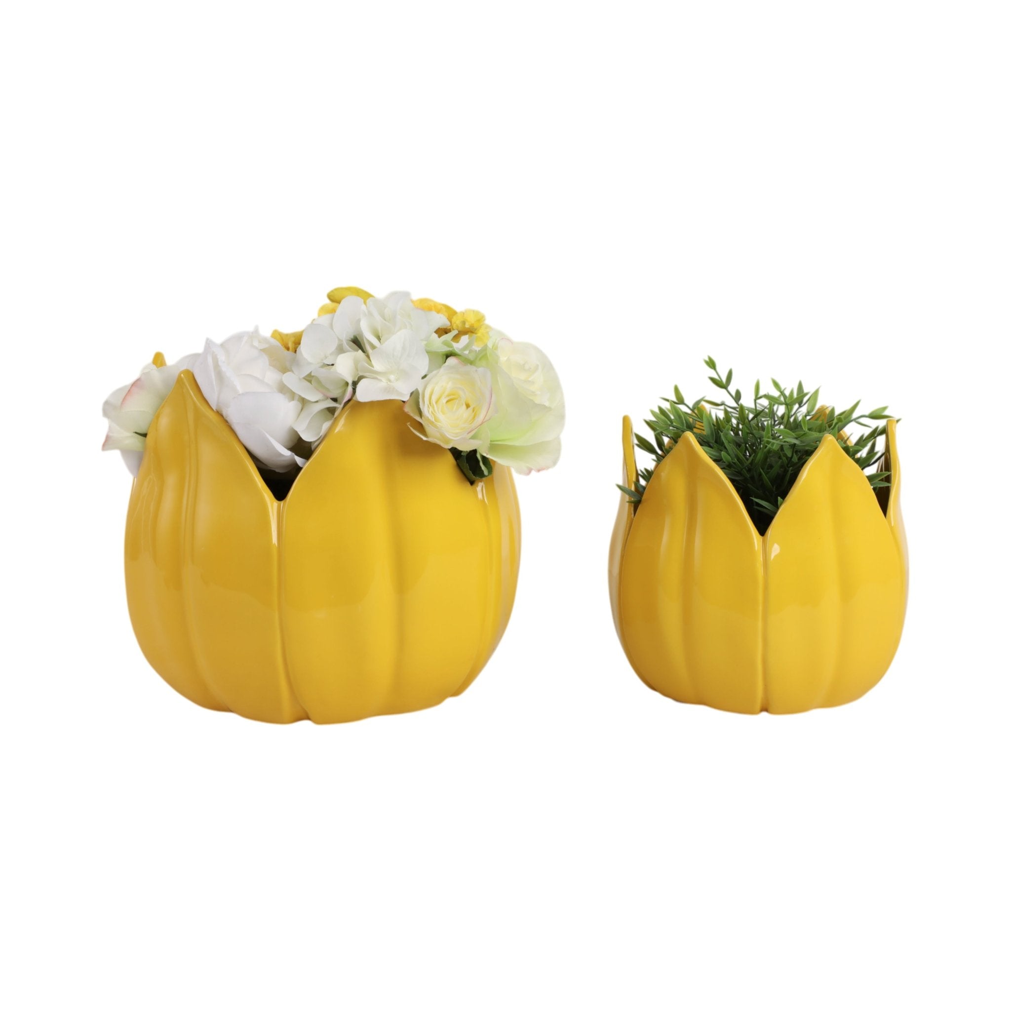 S/2 9/12" Petal Planters, Yellow Planter| Sagebrook Home