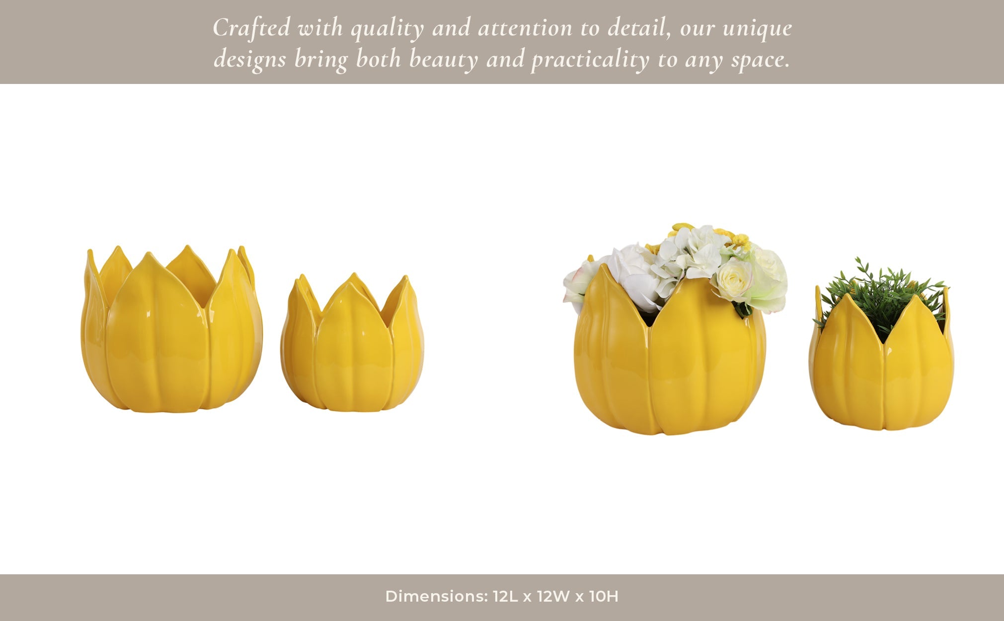 S/2 9/12" Petal Planters, Yellow Planter| Sagebrook Home