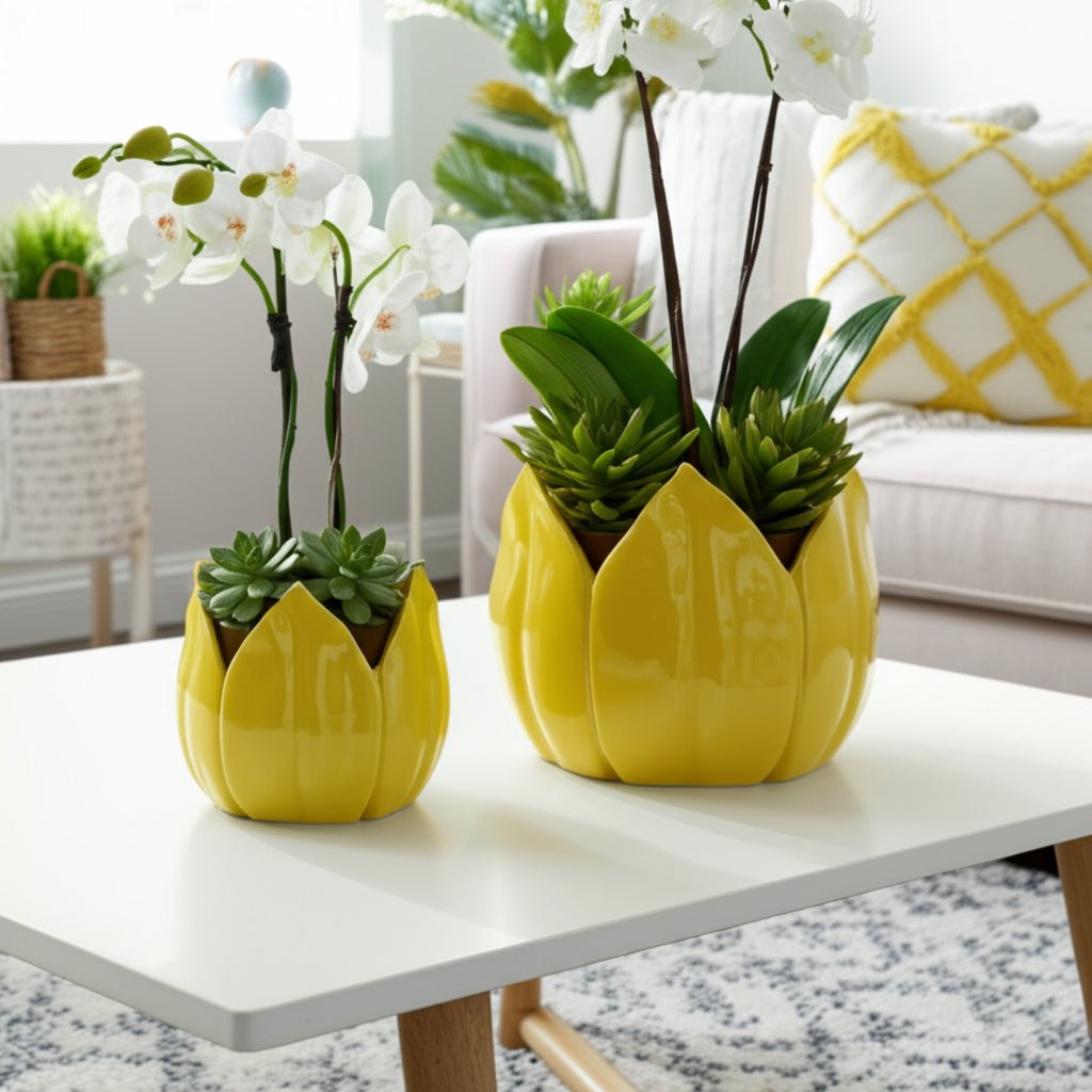 S/2 9/12" Petal Planters, Yellow Planter| Sagebrook Home
