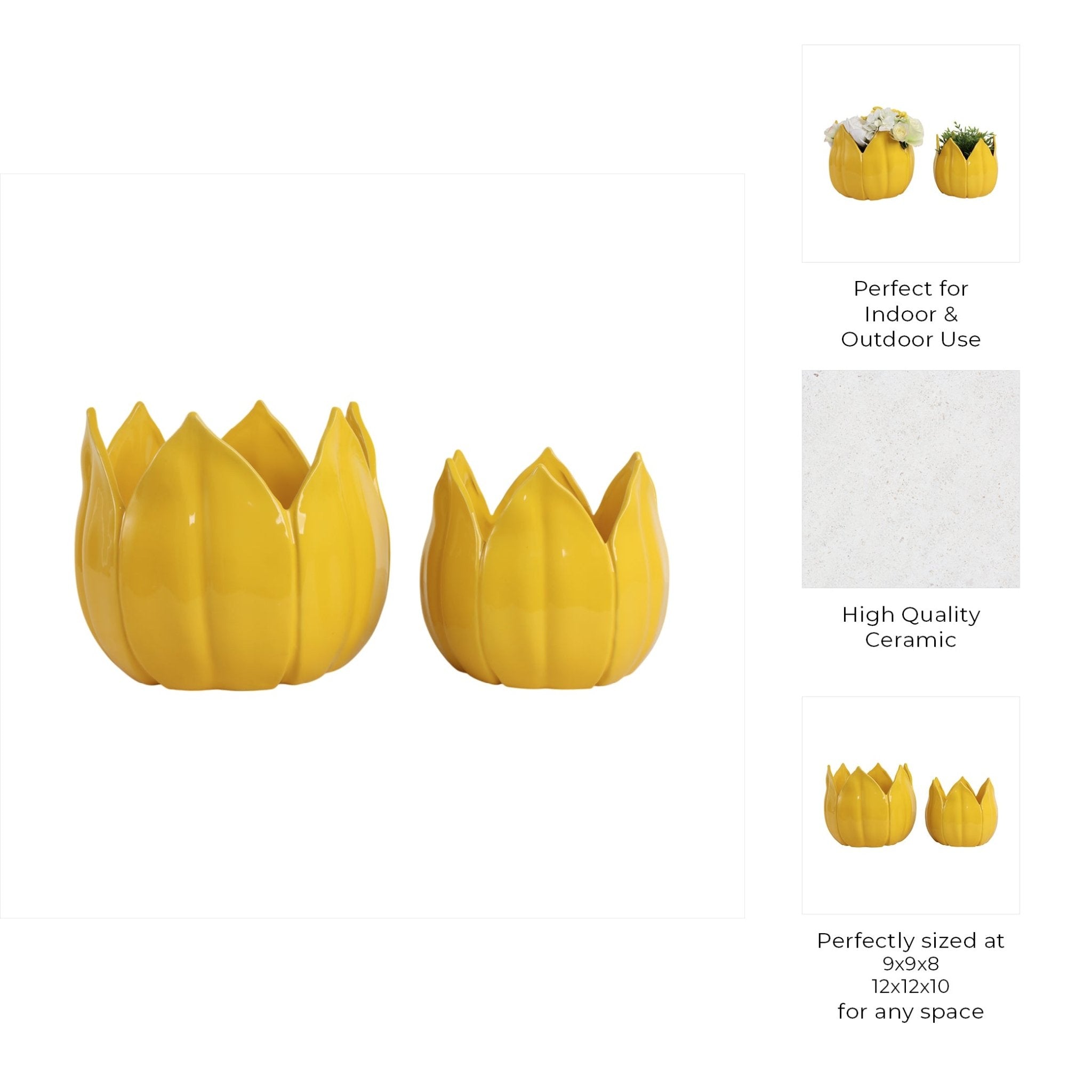 S/2 9/12" Petal Planters, Yellow Planter| Sagebrook Home