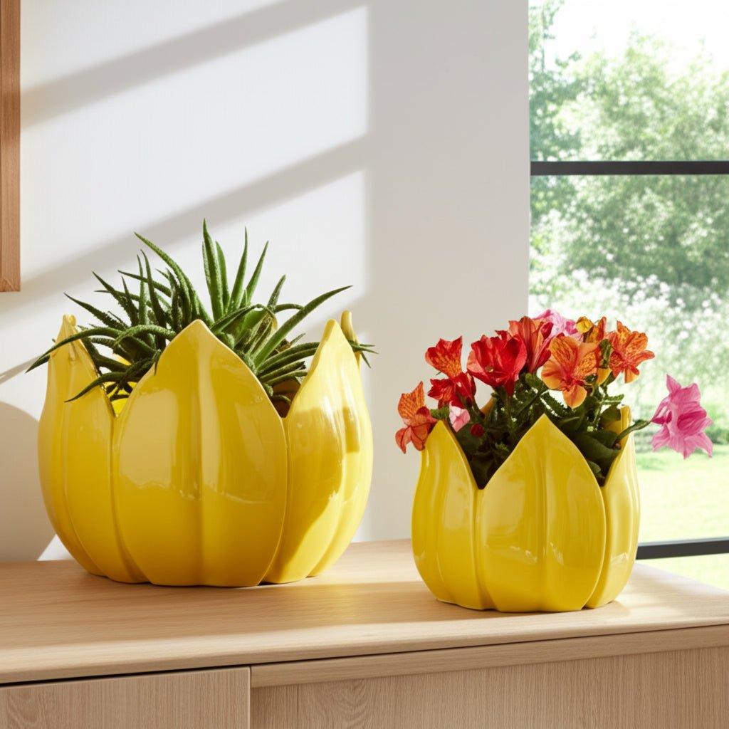 S/2 9/12" Petal Planters, Yellow Planter| Sagebrook Home