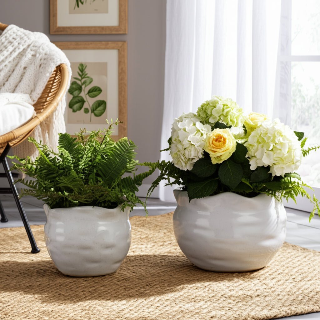 S/2 9/12" ROUND WAVY EDGE PLANTERS, WHITE Planter| Sagebrook Home