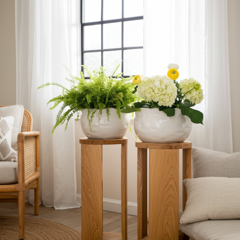 S/2 9/12" ROUND WAVY EDGE PLANTERS, WHITE Planter| Sagebrook Home