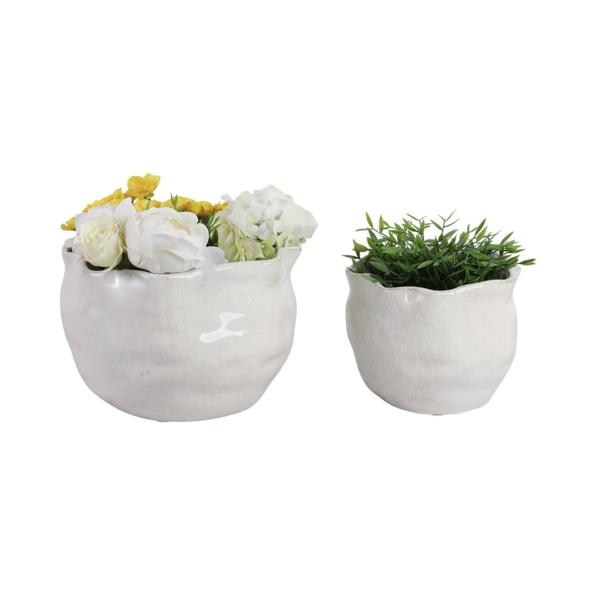 S/2 9/12" ROUND WAVY EDGE PLANTERS, WHITE Planter| Sagebrook Home