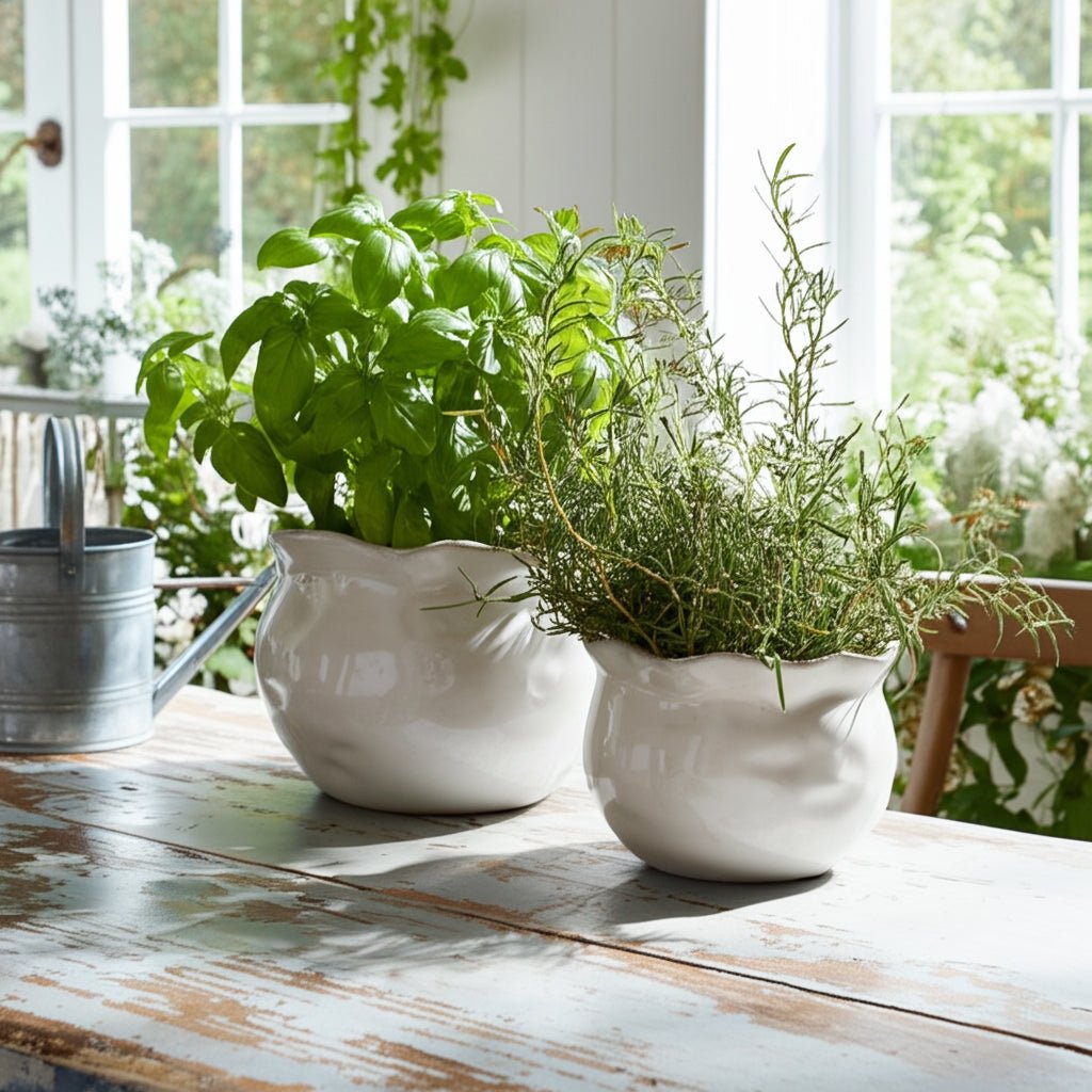 S/2 9/12" ROUND WAVY EDGE PLANTERS, WHITE Planter| Sagebrook Home
