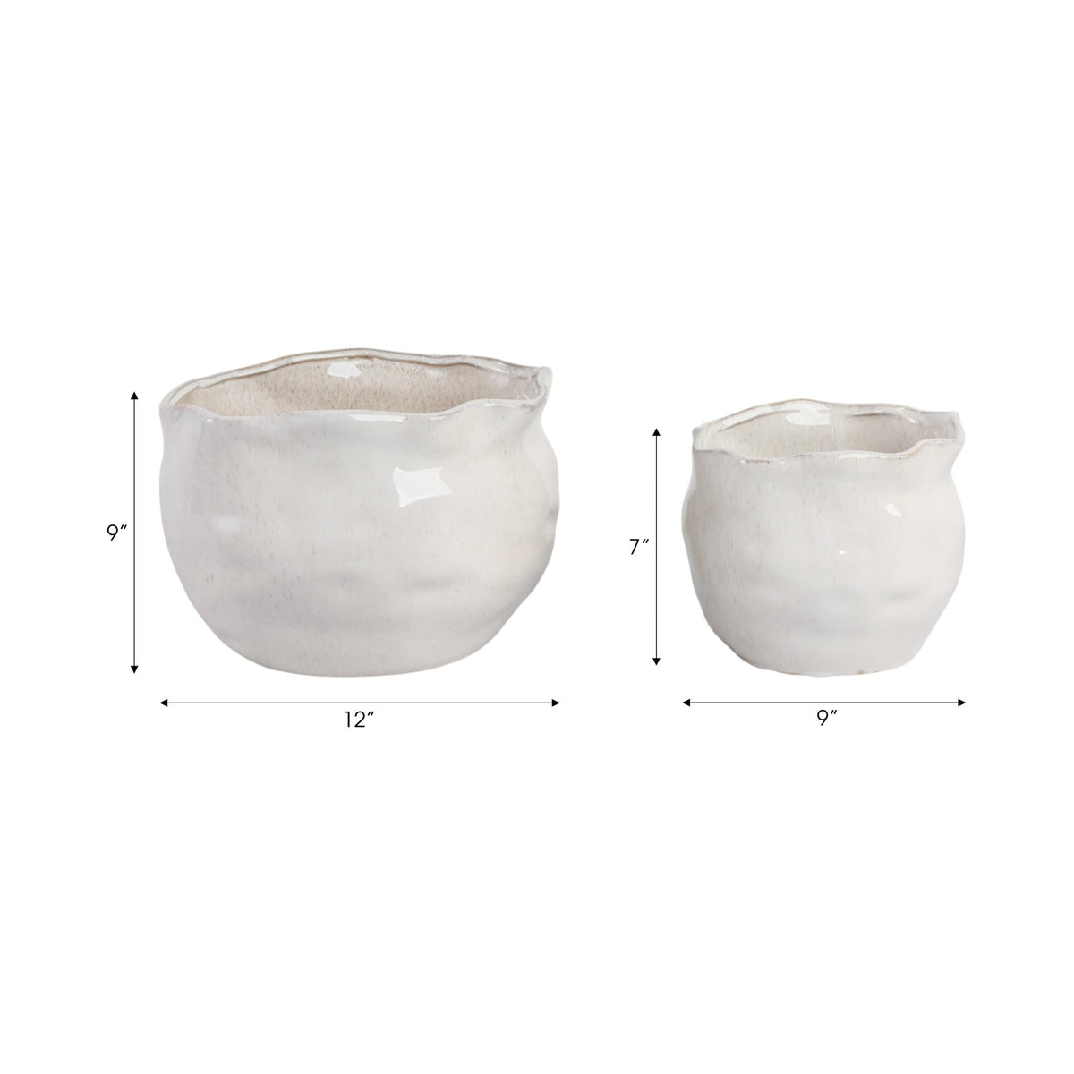 S/2 9/12" ROUND WAVY EDGE PLANTERS, WHITE Planter| Sagebrook Home