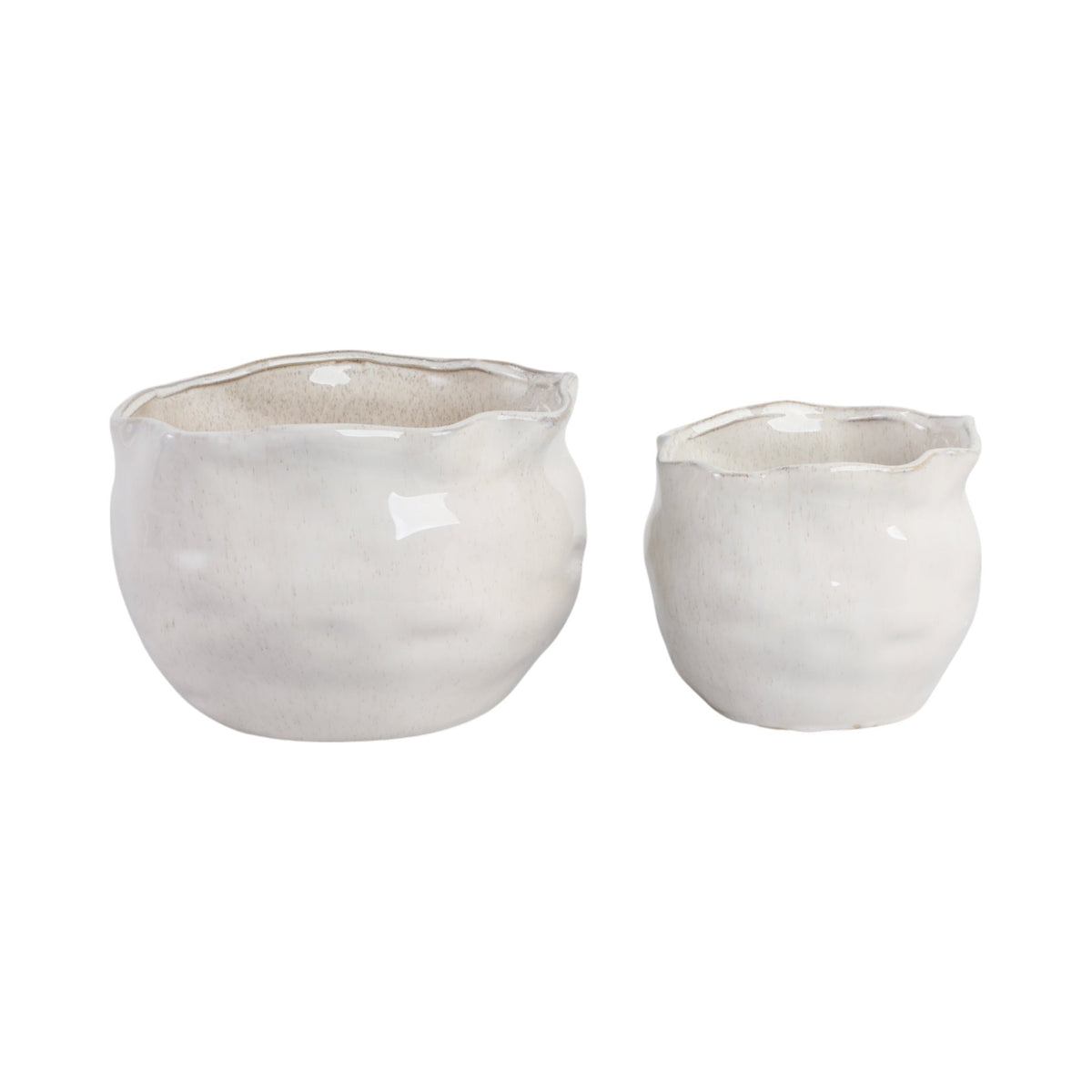 S/2 9/12" ROUND WAVY EDGE PLANTERS, WHITE Planter| Sagebrook Home