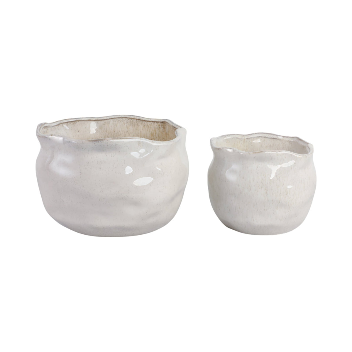 S/2 9/12" ROUND WAVY EDGE PLANTERS, WHITE Planter| Sagebrook Home