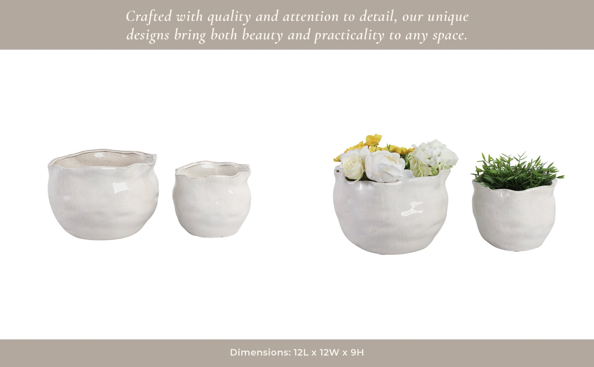 S/2 9/12" ROUND WAVY EDGE PLANTERS, WHITE Planter| Sagebrook Home