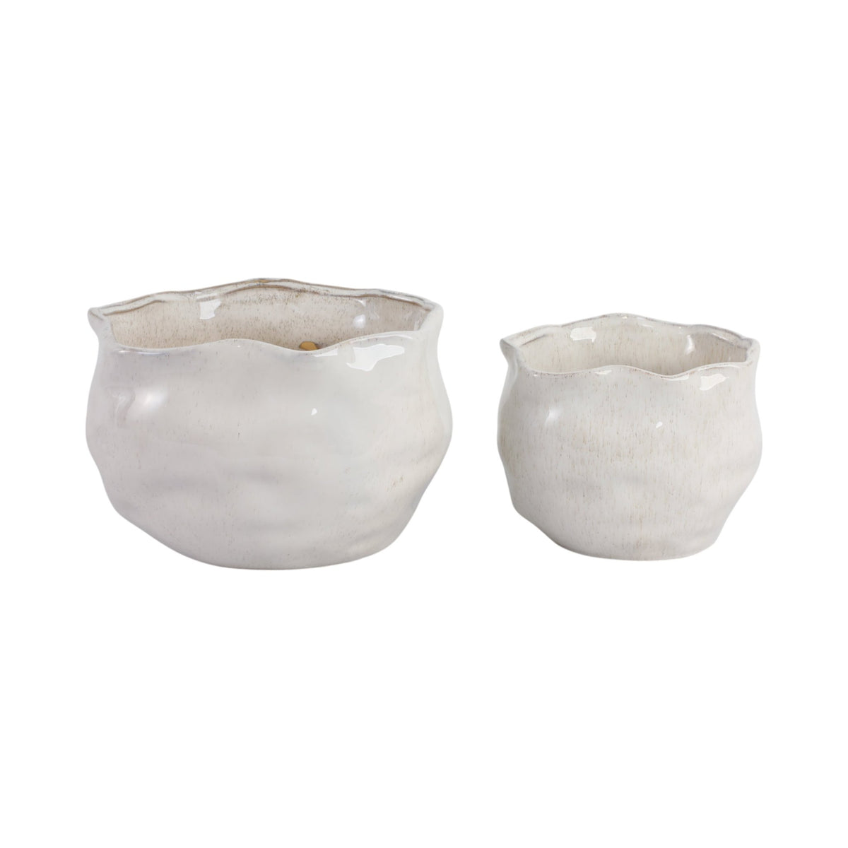 S/2 9/12" ROUND WAVY EDGE PLANTERS, WHITE Planter| Sagebrook Home
