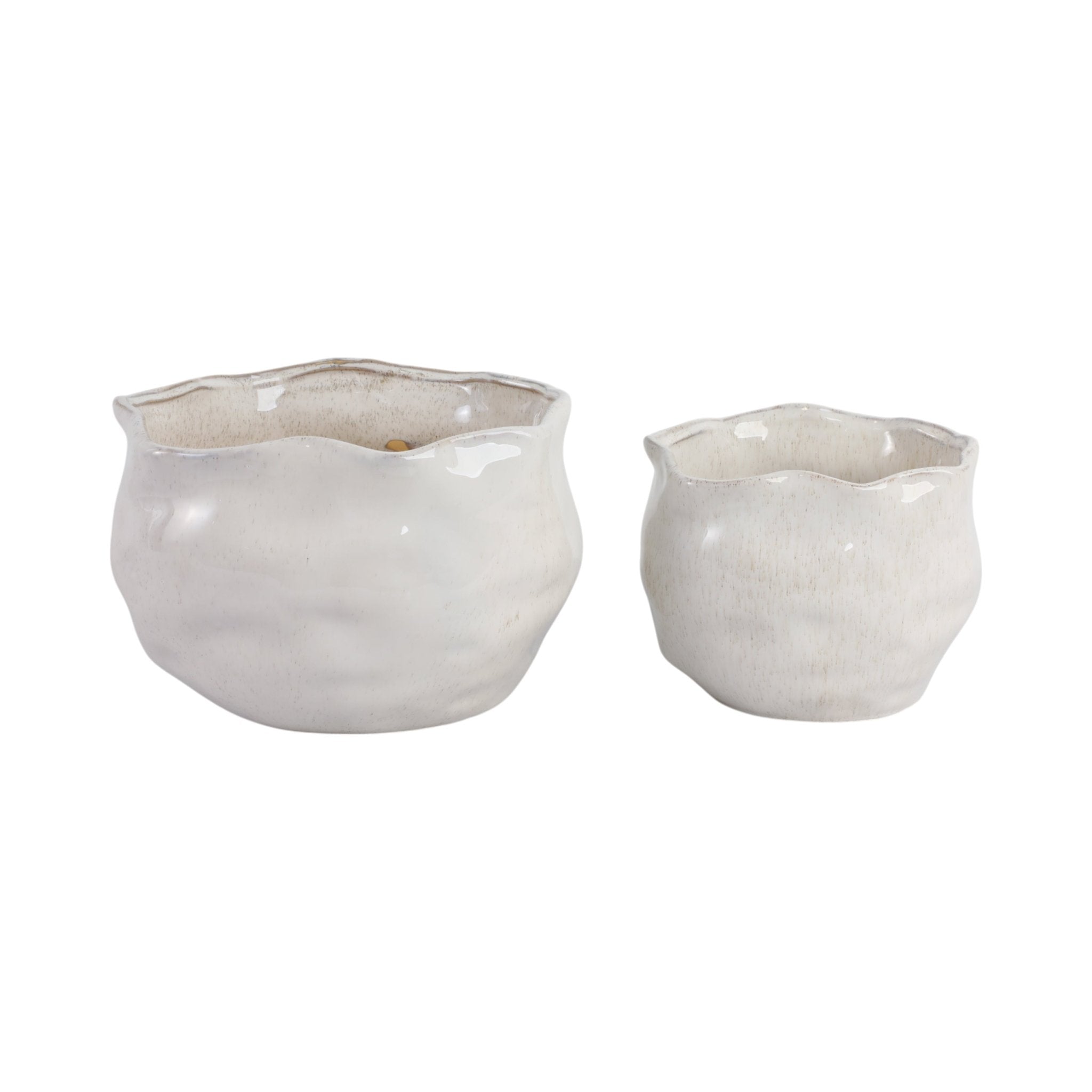 S/2 9/12" ROUND WAVY EDGE PLANTERS, WHITE Planter| Sagebrook Home