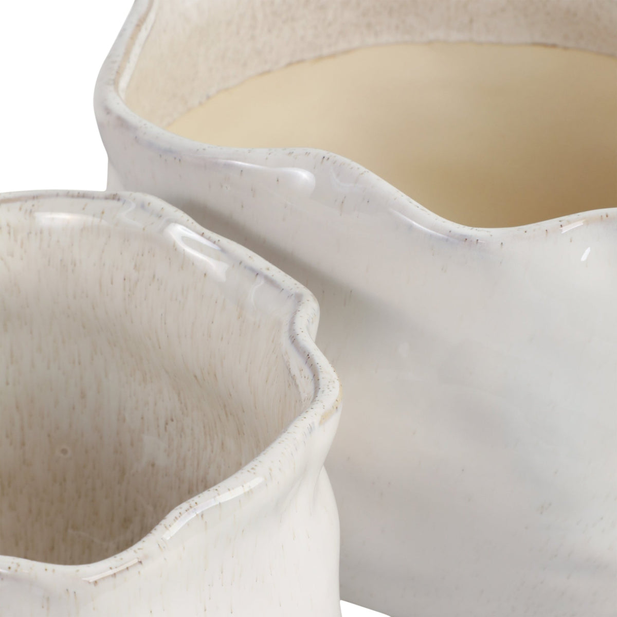S/2 9/12" ROUND WAVY EDGE PLANTERS, WHITE Planter| Sagebrook Home