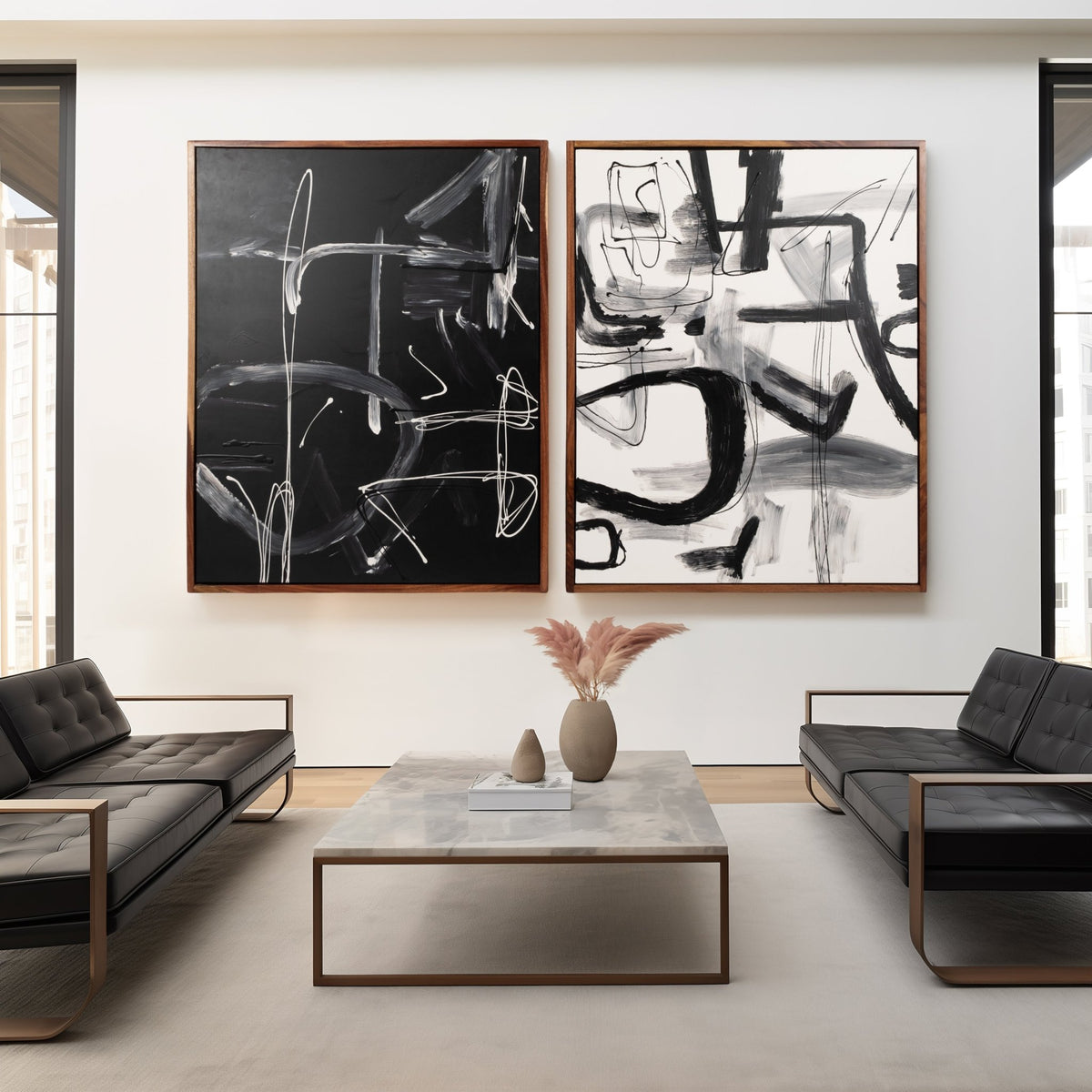 S/2 95x59 Hand Painted Contemporary Art, Black/wht Wall Art| Sagebrook Home