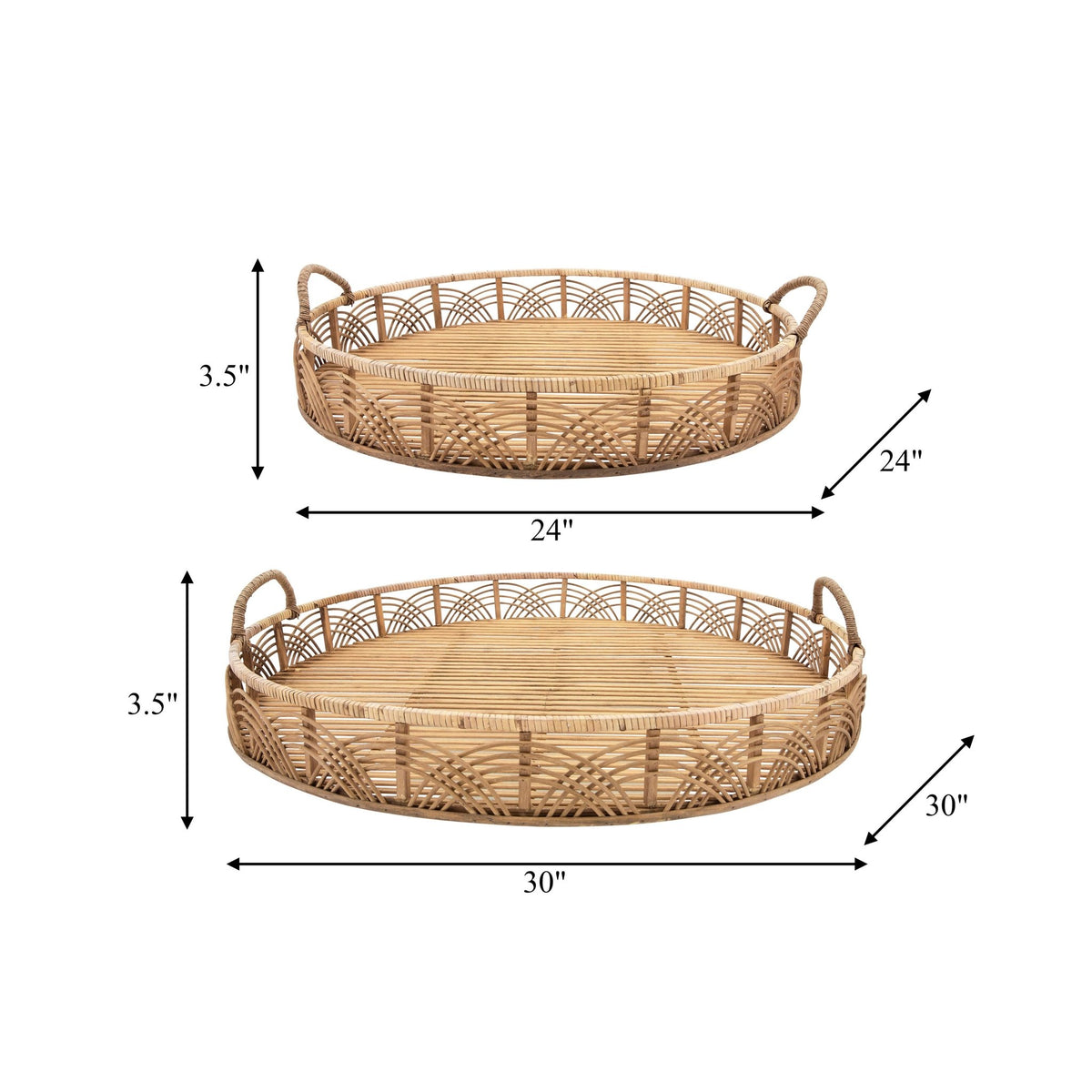 S/2 BAMBOO 24/30" ROUND TRAYS, NATURAL Tray| Sagebrook Home