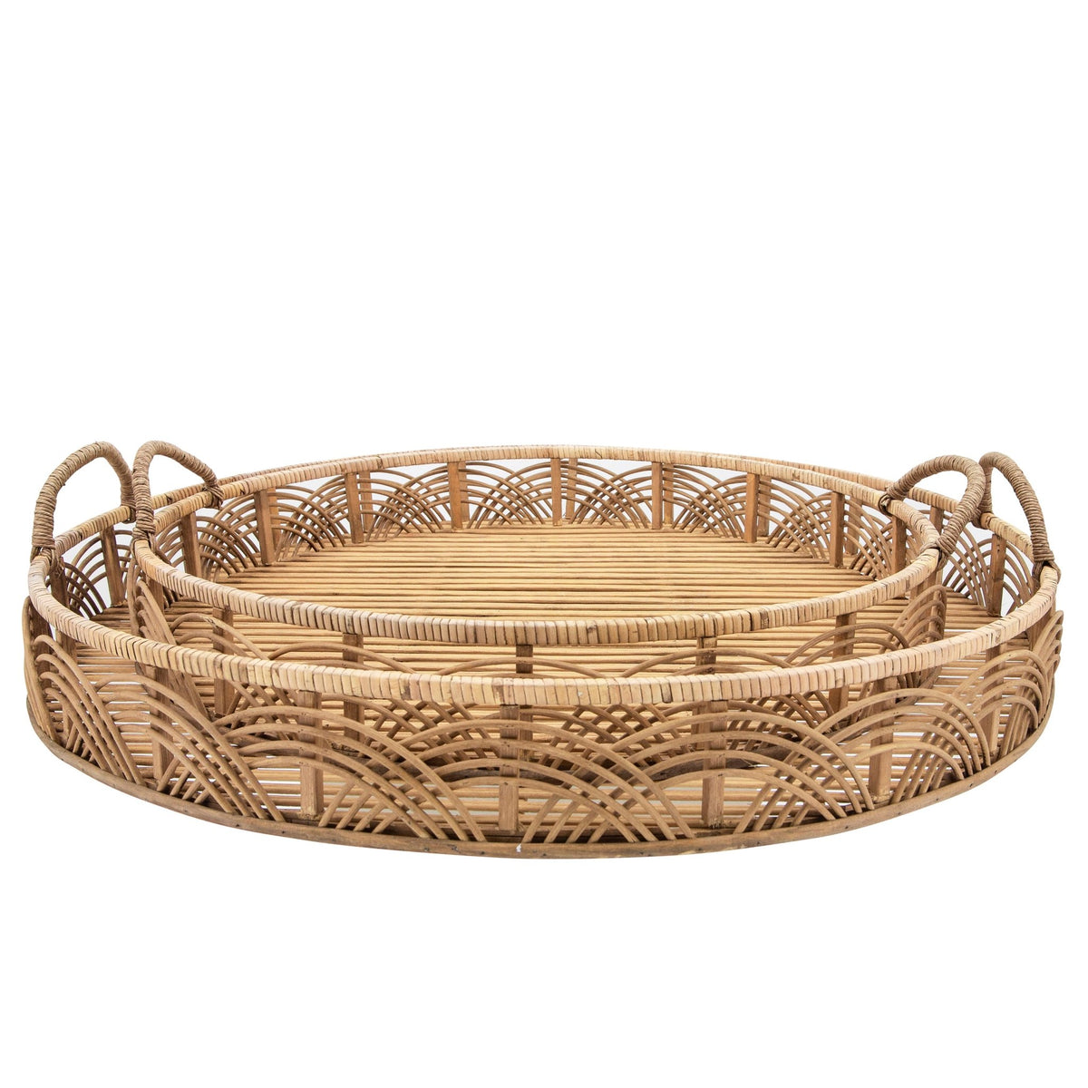 S/2 BAMBOO 24/30" ROUND TRAYS, NATURAL Tray| Sagebrook Home