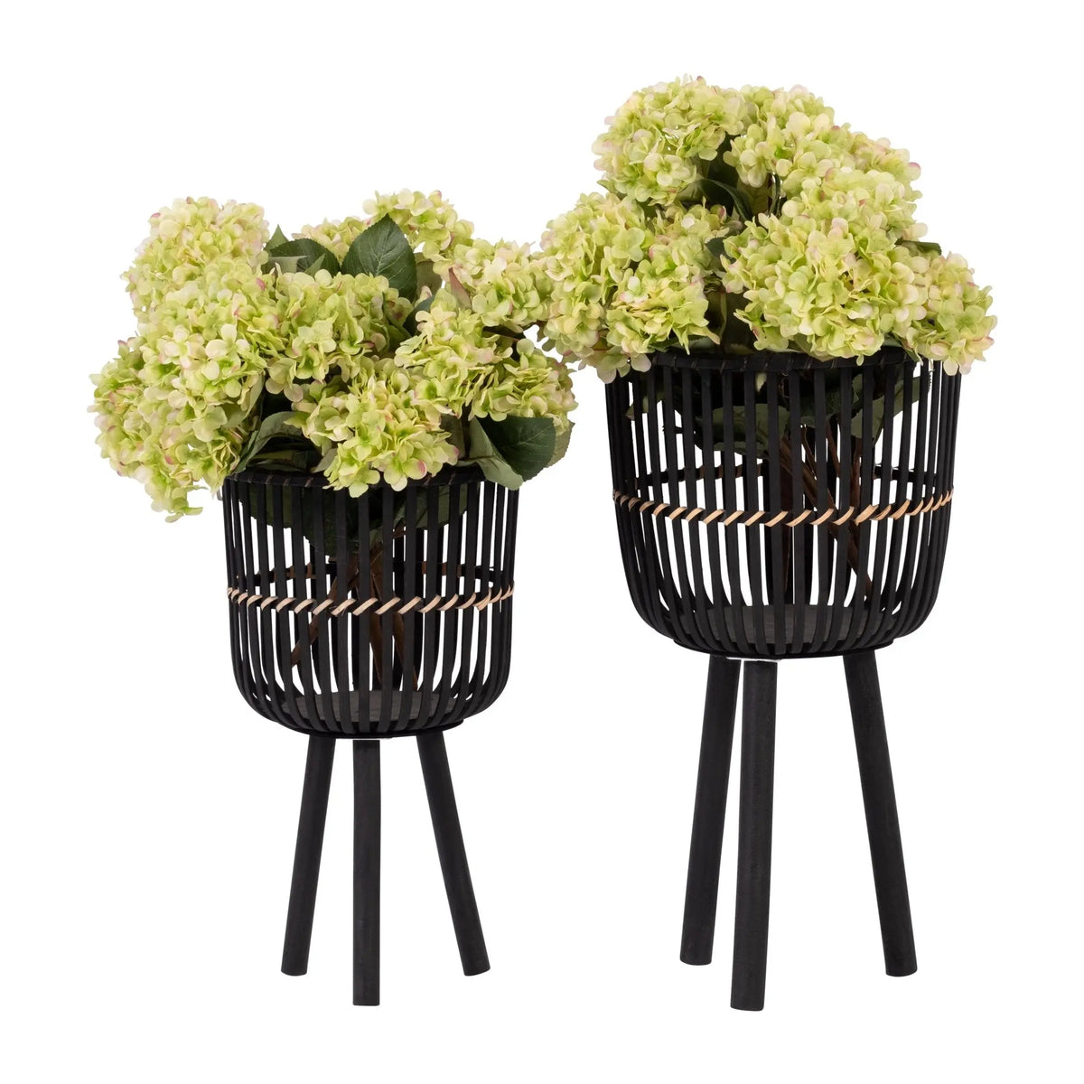 S/2 BAMBOO FOOTED PLANTERS 10/12", BLACK Outdoor Planters| Sagebrook Home