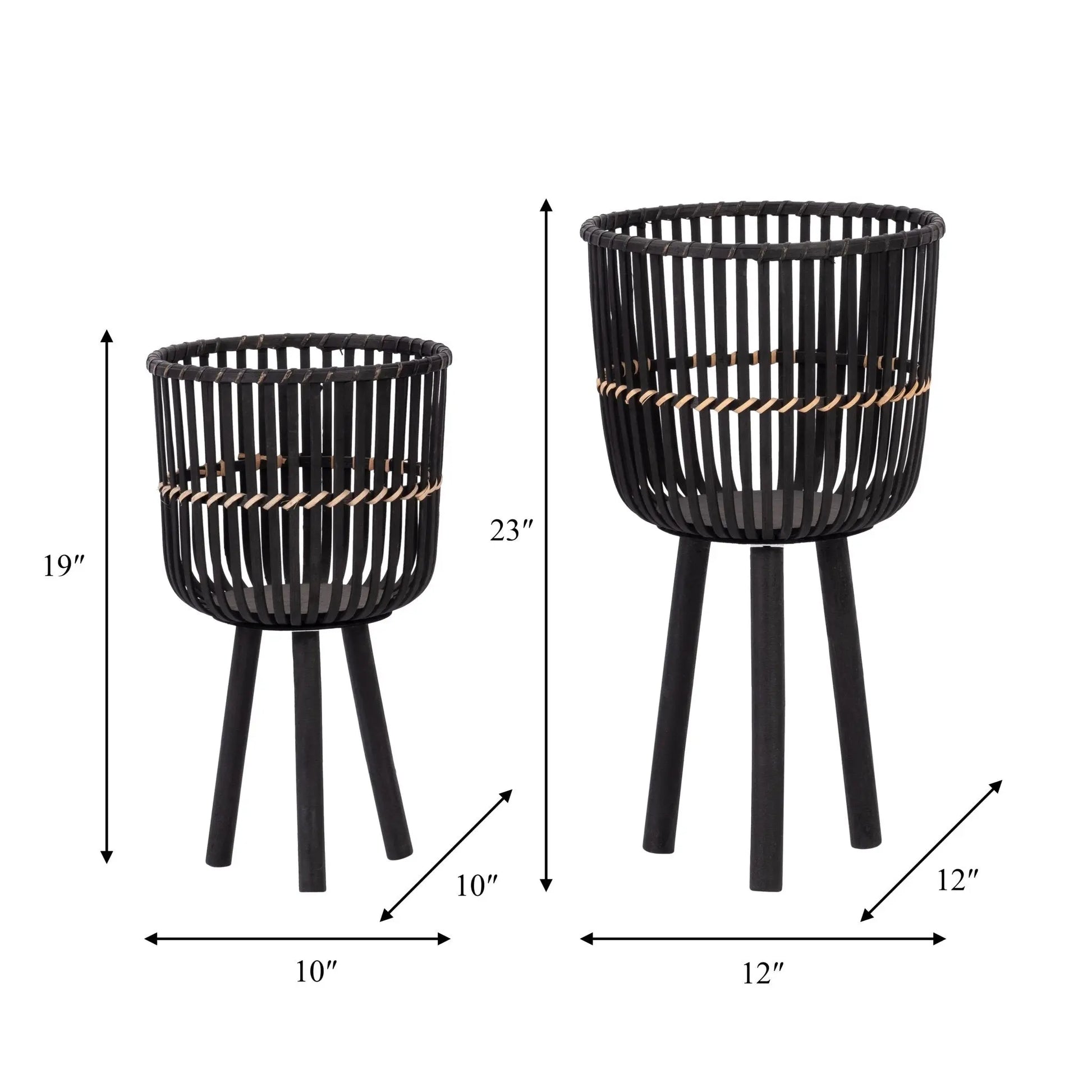 S/2 BAMBOO FOOTED PLANTERS 10/12", BLACK Outdoor Planters| Sagebrook Home