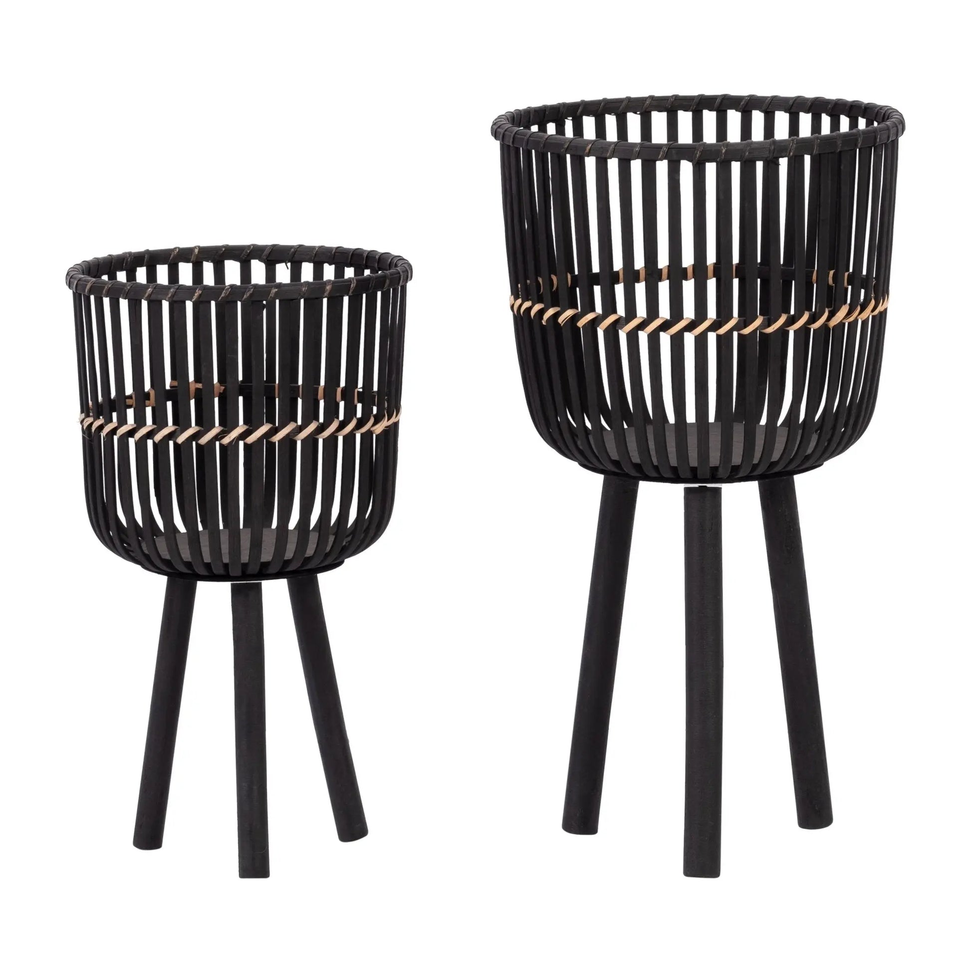 S/2 BAMBOO FOOTED PLANTERS 10/12", BLACK Outdoor Planters| Sagebrook Home