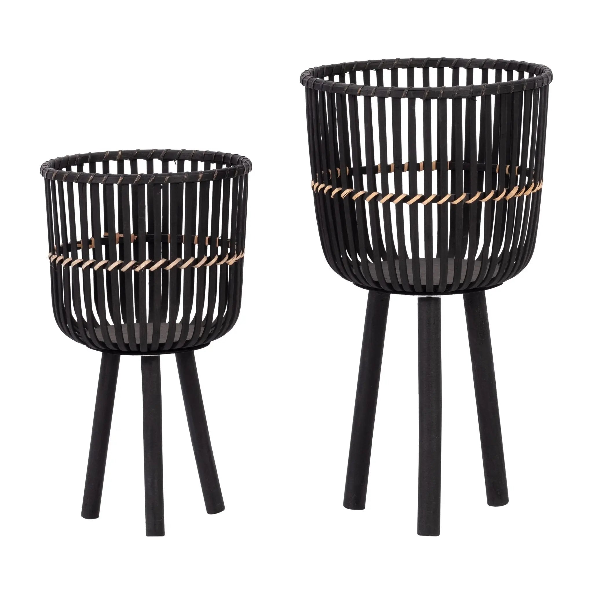 S/2 BAMBOO FOOTED PLANTERS 10/12", BLACK Outdoor Planters| Sagebrook Home