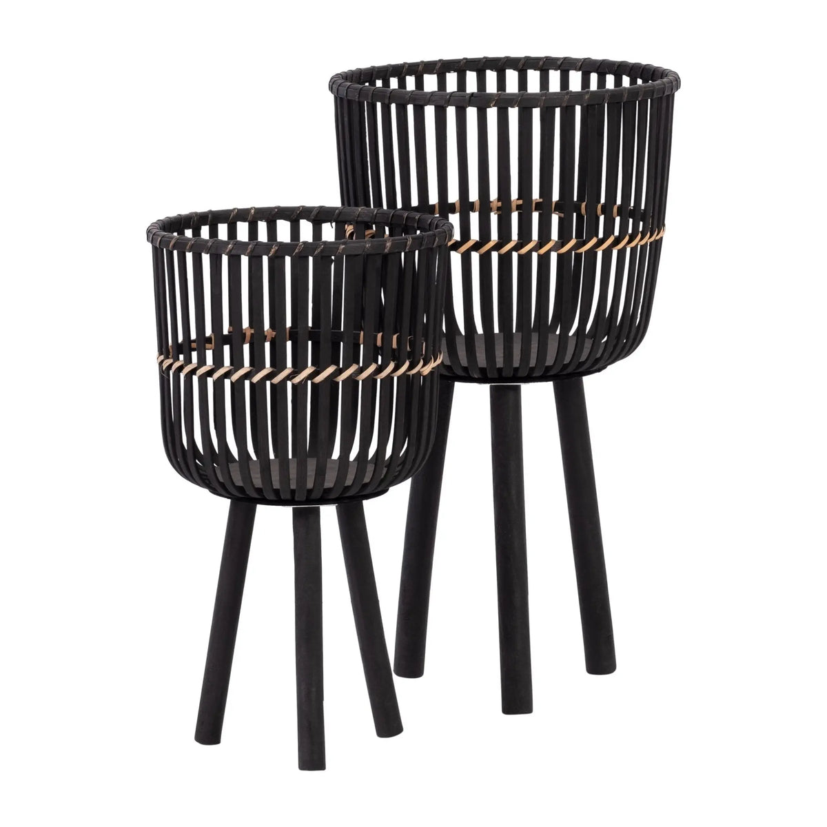 S/2 BAMBOO FOOTED PLANTERS 10/12", BLACK Outdoor Planters| Sagebrook Home