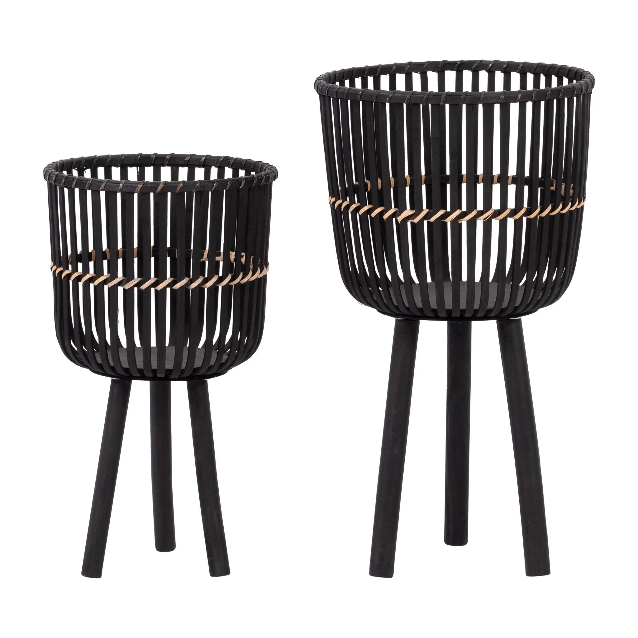 S/2 BAMBOO FOOTED PLANTERS 10/12", BLACK Outdoor Planters| Sagebrook Home