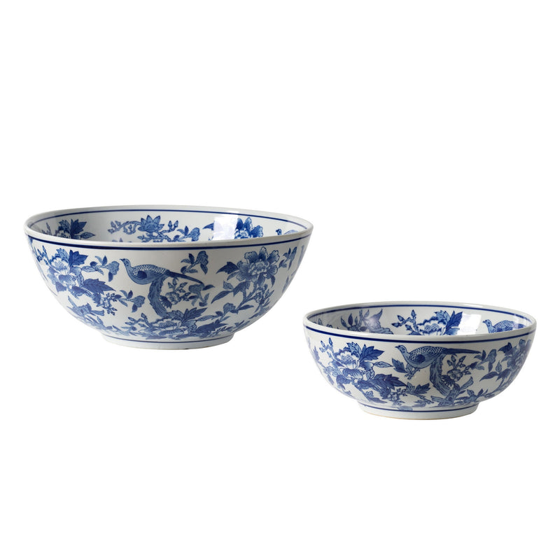 S/2 Blue and White Decorative Ceramic Bowls - Al Rugaib Furniture