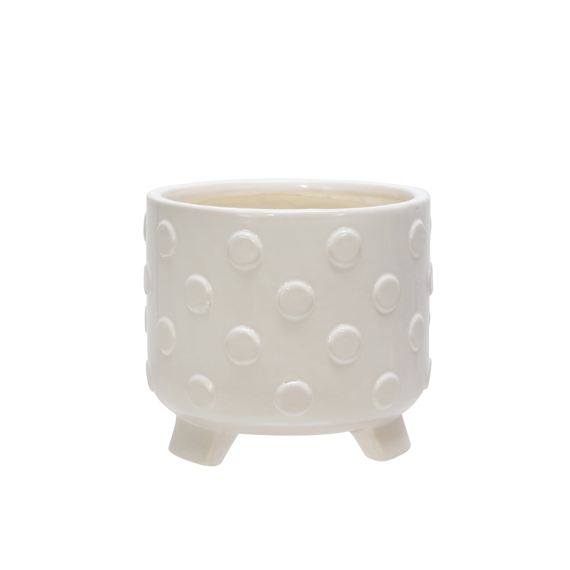 S/2 CERAMIC 6/8" FOOTED PLANTER W/ SPOTS, WHITE Outdoor Planters| Sagebrook Home