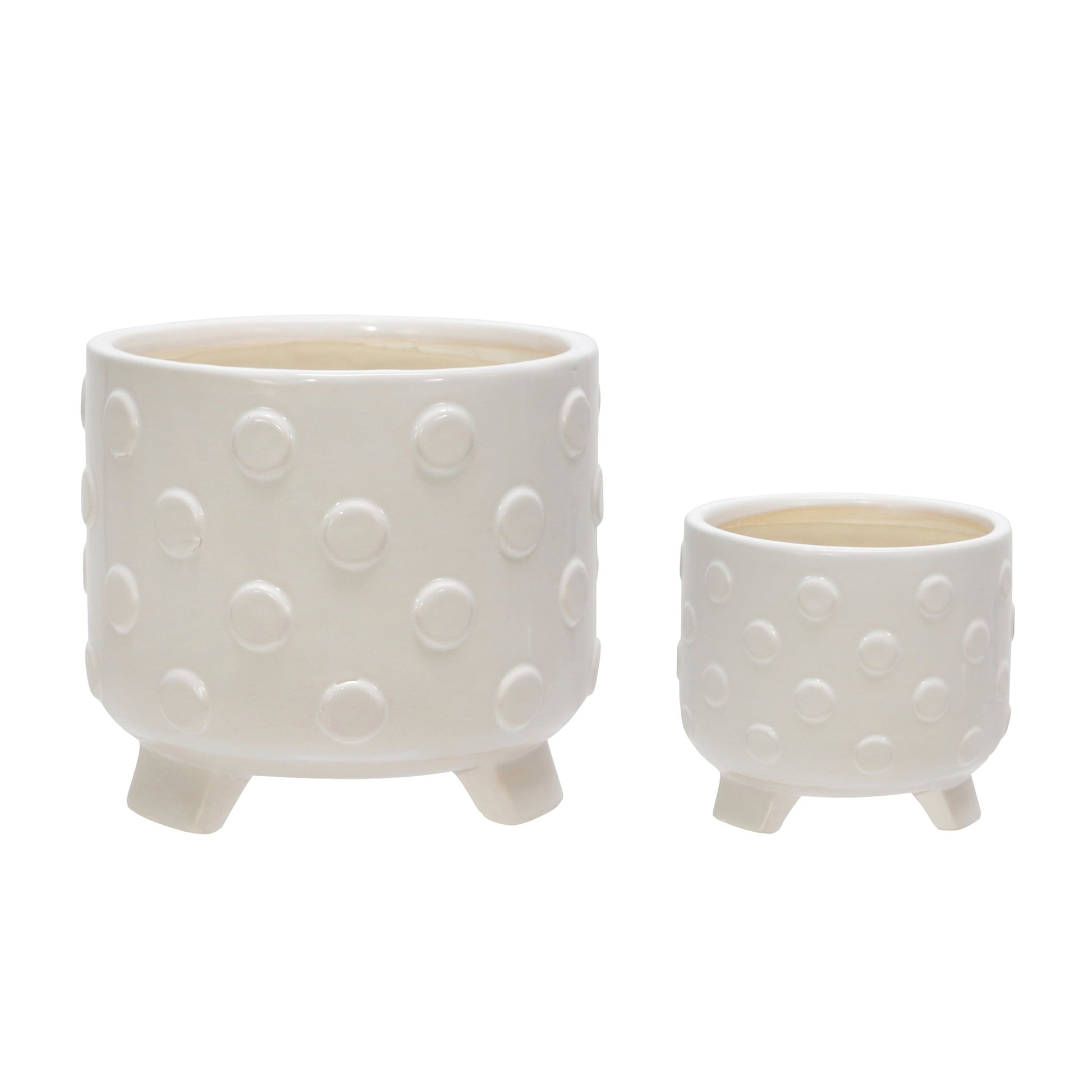 S/2 CERAMIC 6/8" FOOTED PLANTER W/ SPOTS, WHITE Outdoor Planters| Sagebrook Home