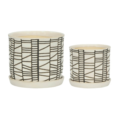 S/2 CERAMIC 6/8" PLANTER W/ SAUCER, BEIGE - Al Rugaib Furniture