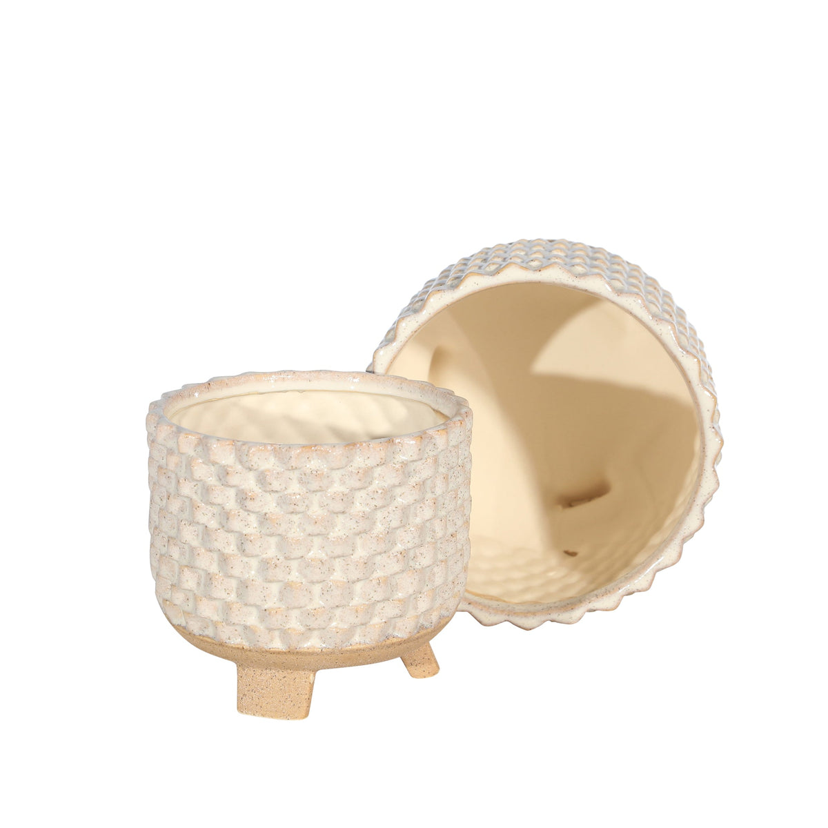 S/2 CERAMIC 6/8" TEXTURED FOOTED PLANTER, WHITE Outdoor Planters| Sagebrook Home
