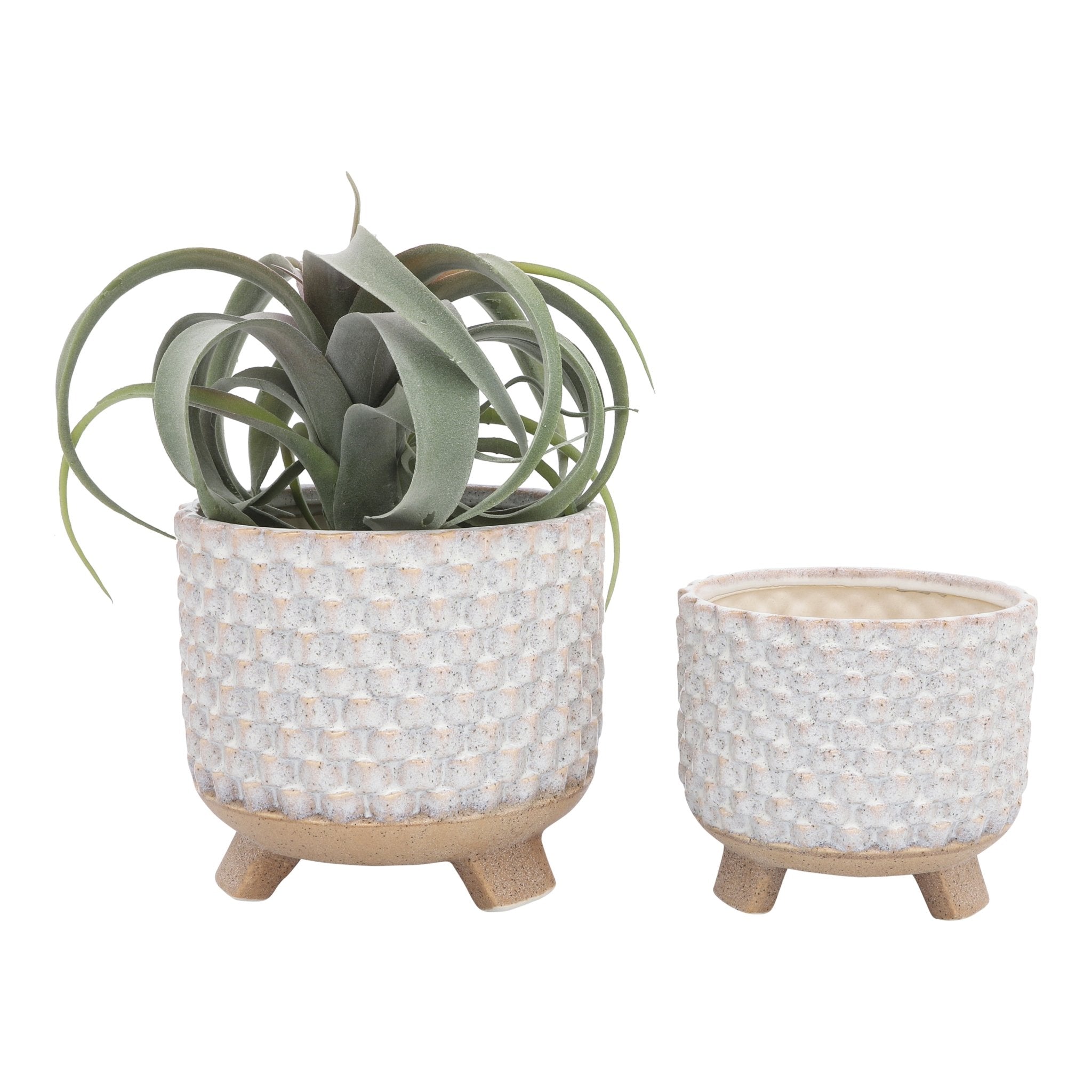 S/2 CERAMIC 6/8" TEXTURED FOOTED PLANTER, WHITE Outdoor Planters| Sagebrook Home