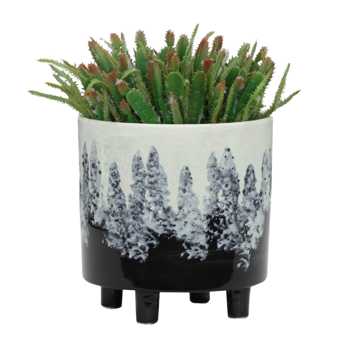 S/2 Ceramic Footed Planters 9/6", White/Black Outdoor Planters| Sagebrook Home