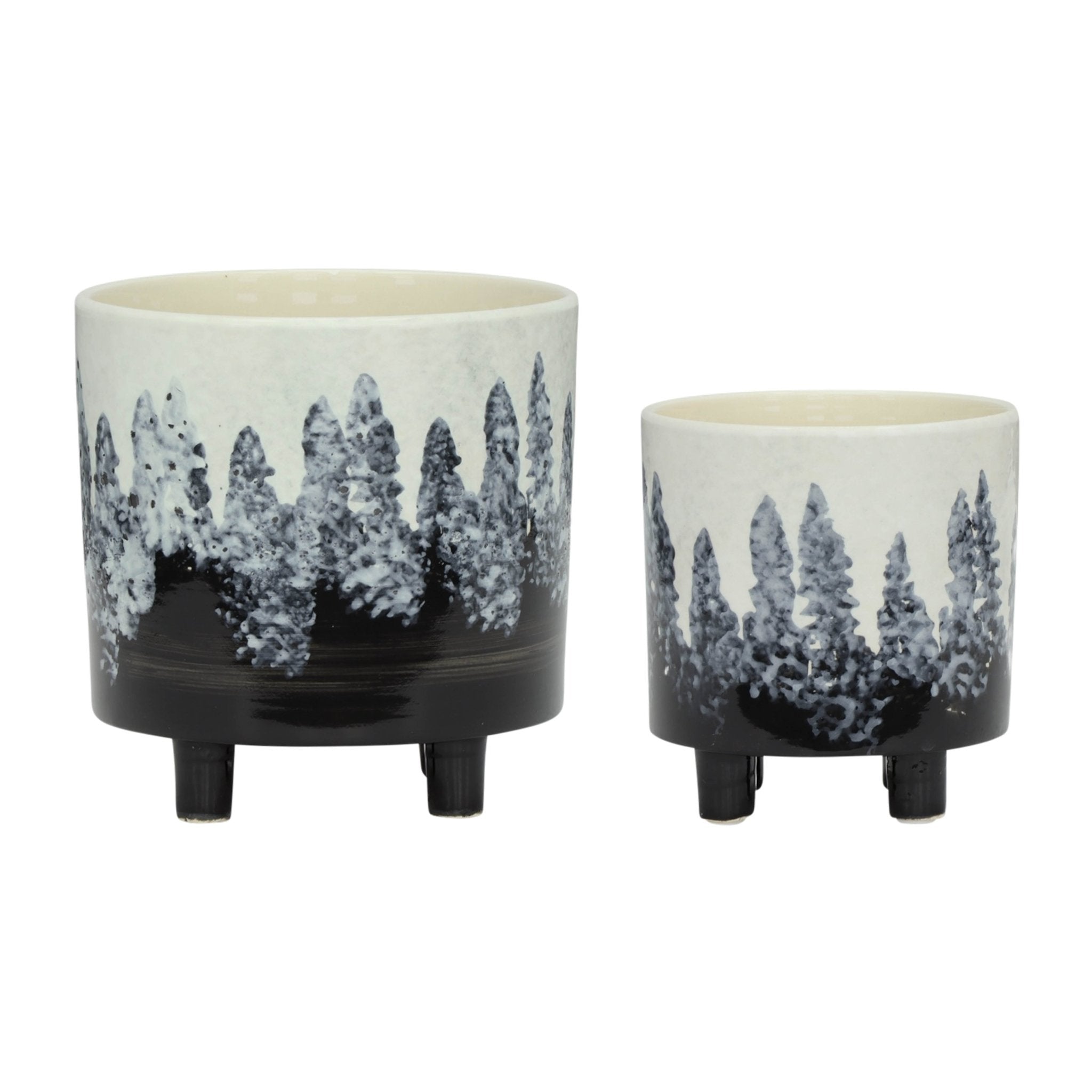 S/2 Ceramic Footed Planters 9/6", White/Black Outdoor Planters| Sagebrook Home
