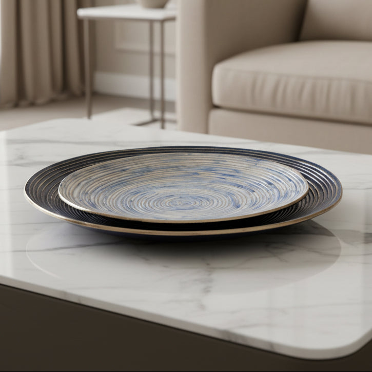 S/2 DECORATIVE METAL SWIRL TRAY, BLUE/MULTI Bowl| Sagebrook Home