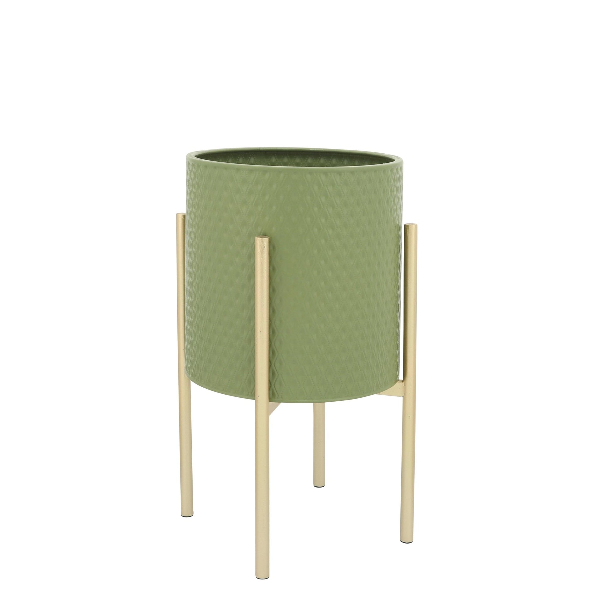 S/2 DIAMOND PLANTER ON METAL STAND, OLIVE/GOLD Outdoor Planters| Sagebrook Home