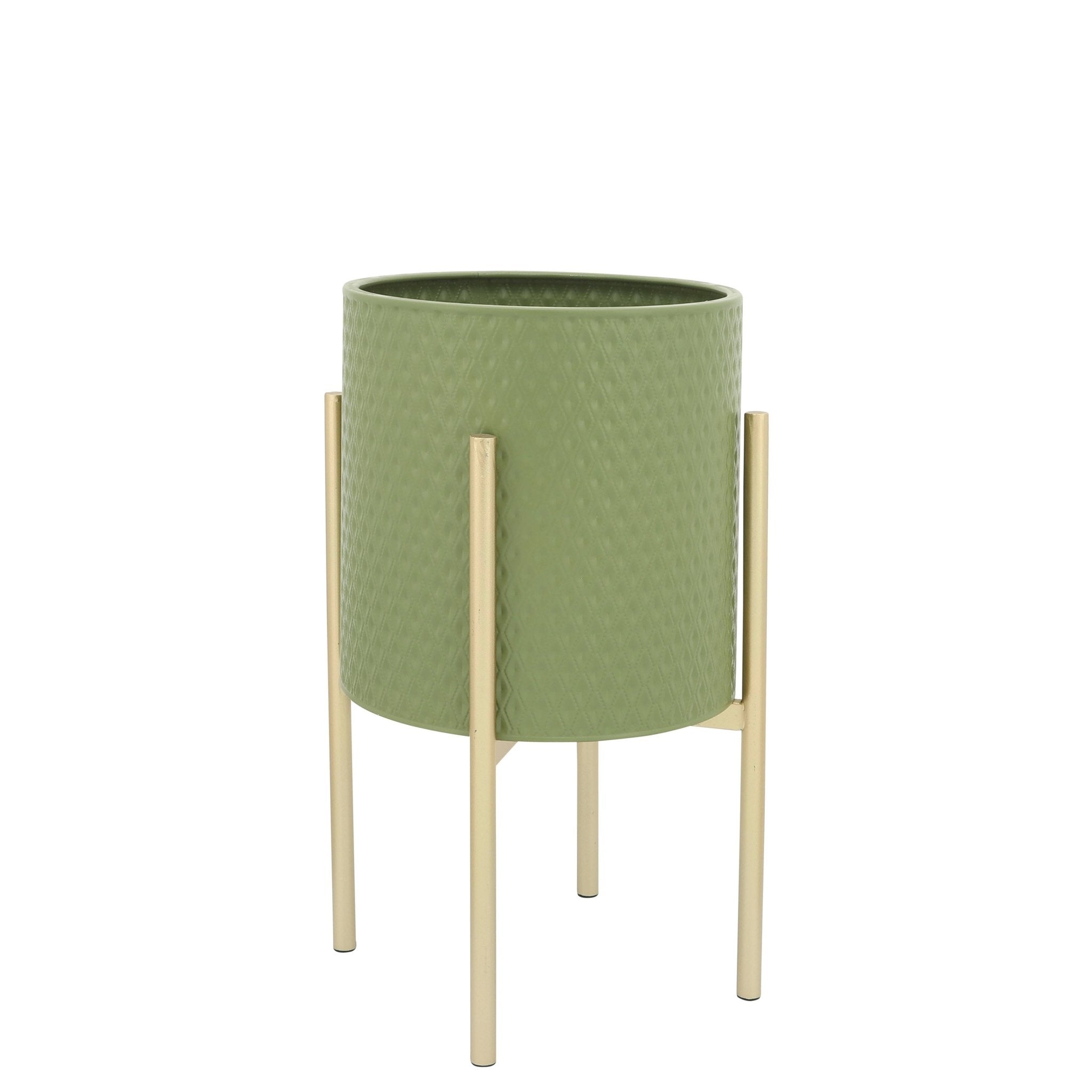 S/2 DIAMOND PLANTER ON METAL STAND, OLIVE/GOLD Outdoor Planters| Sagebrook Home