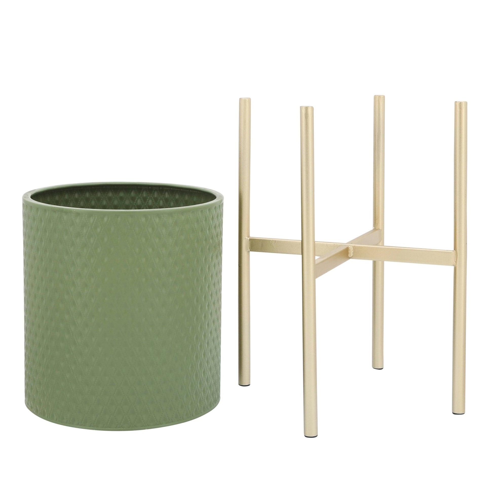 S/2 DIAMOND PLANTER ON METAL STAND, OLIVE/GOLD Outdoor Planters| Sagebrook Home