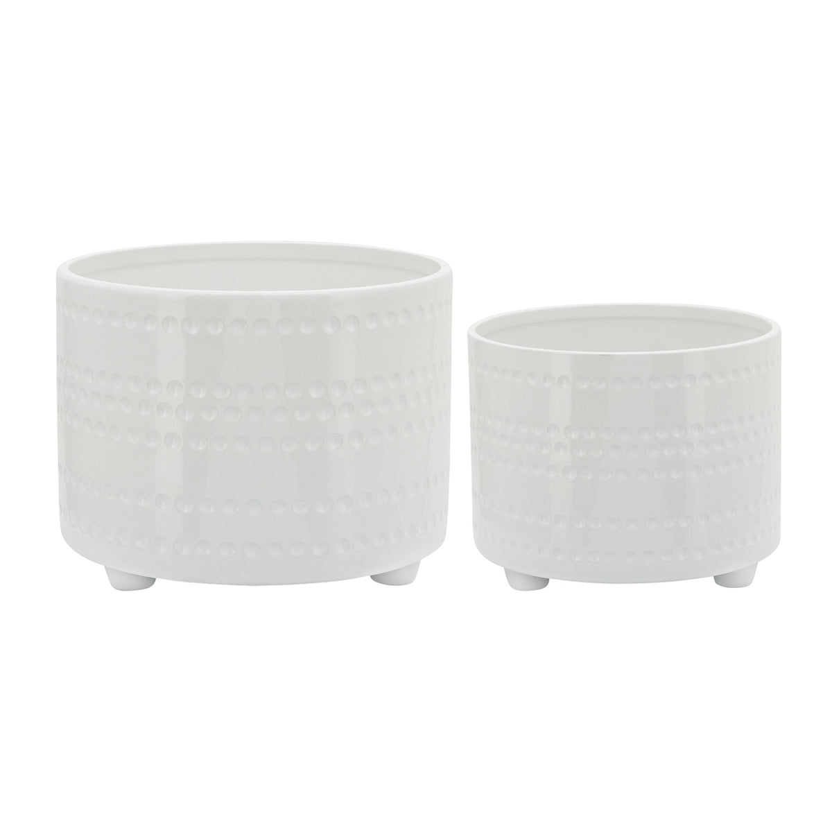 S/2 DOTTED FOOTED PLANTERS 10/12" , WHITE Outdoor Planters| Sagebrook Home